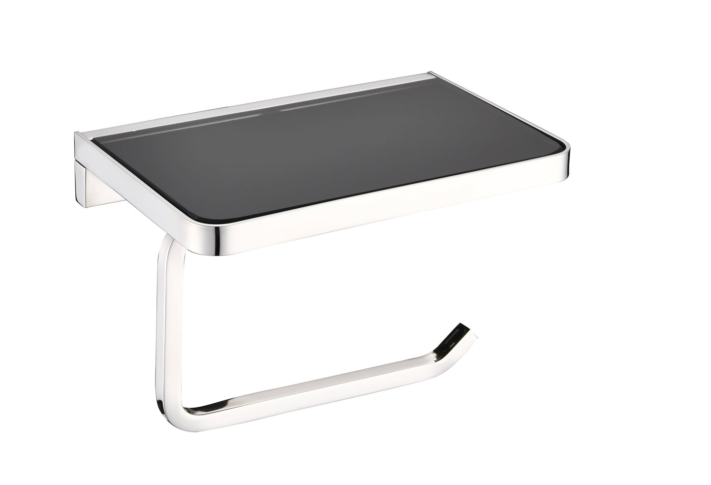 Lexora Bathroom Accessory Set Bagno Bianca Stainless Steel Black Glass Shelf w/ Toilet Paper Holder