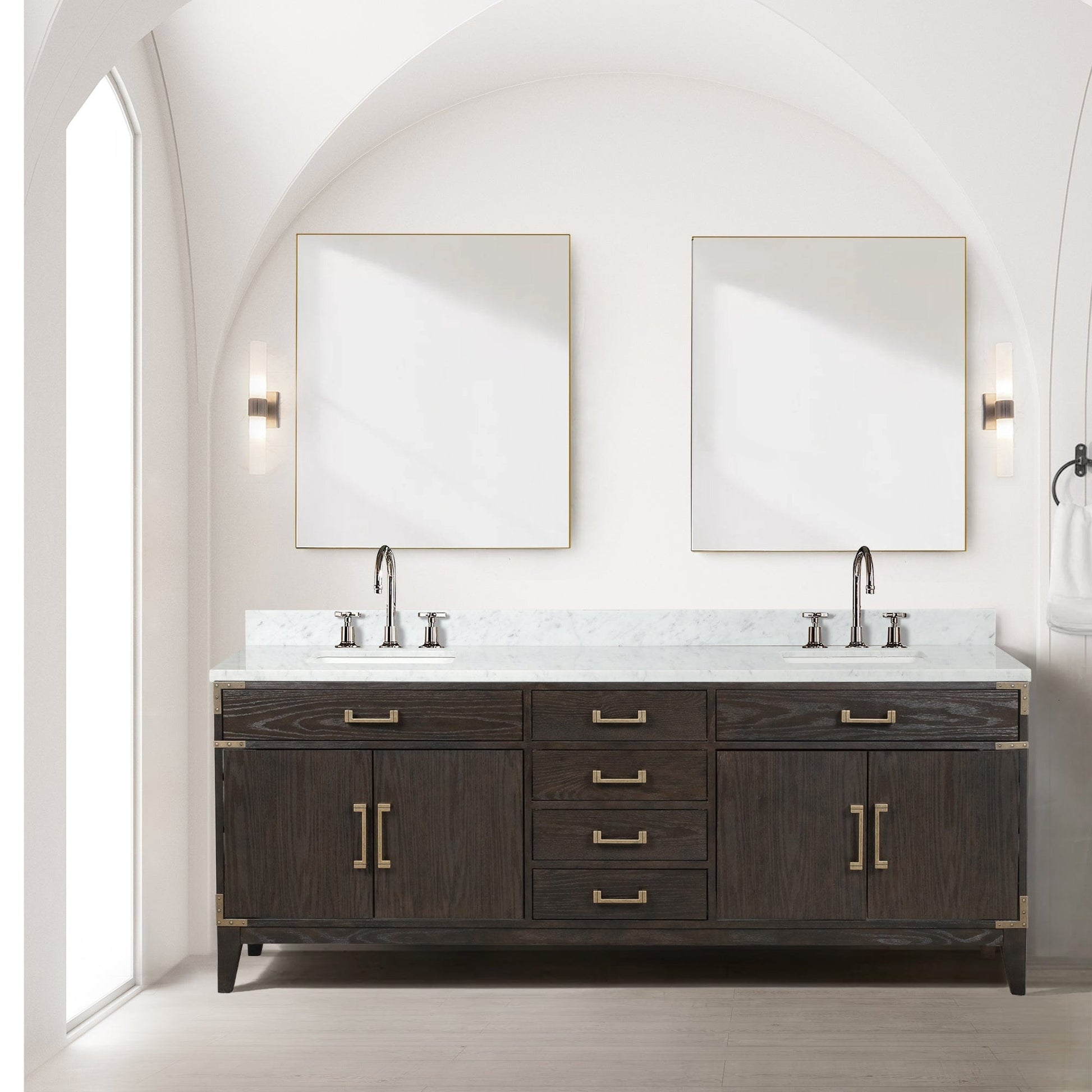 Lexora Bathroom Vanity Brown Oak / No Faucet / No Mirror Laurel 84" x 22" Double Bath Vanity