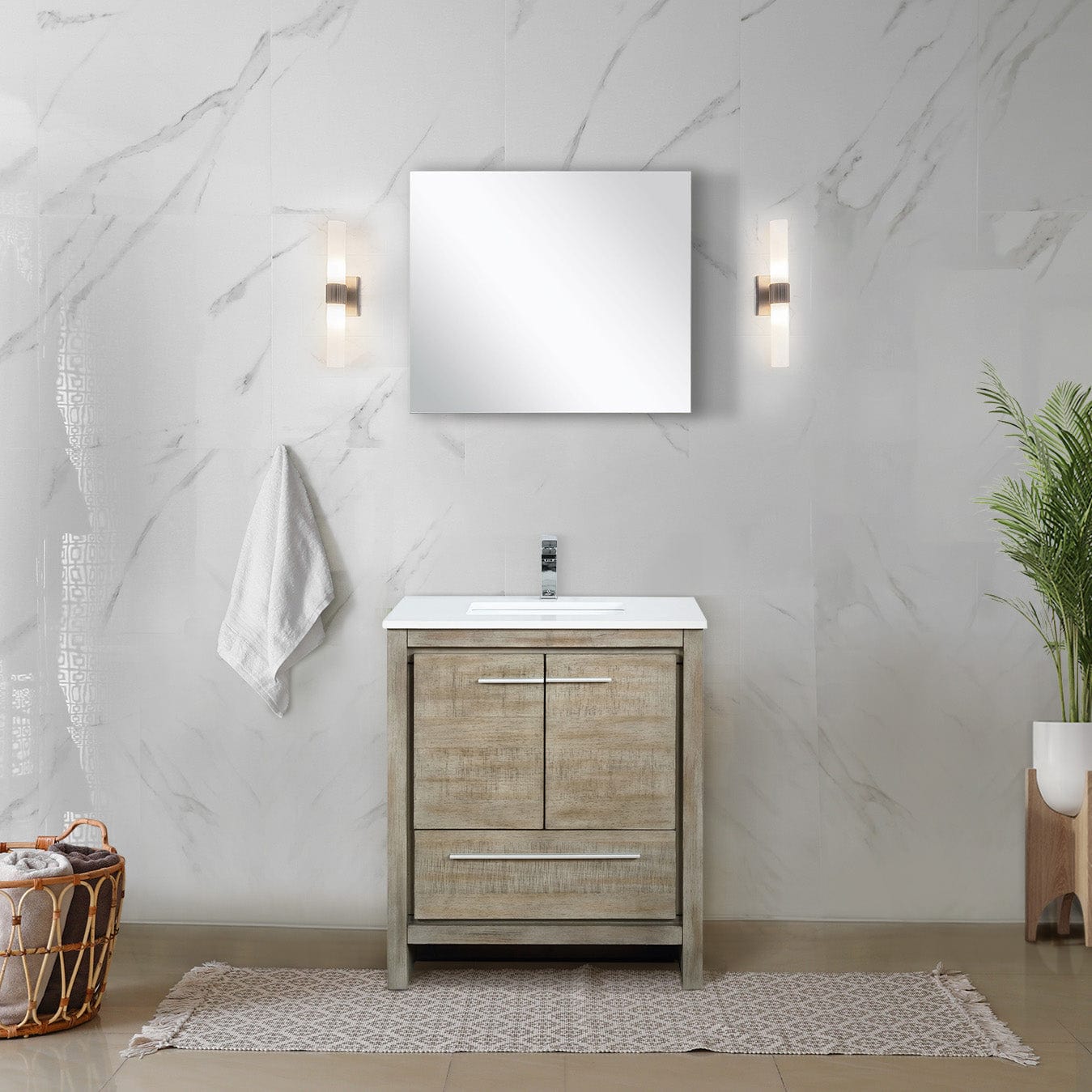 Lexora Bathroom Vanity Cultured Marble / Chrome Faucet / No Mirror Lafarre 30" Rustic Acacia Bathroom Vanity