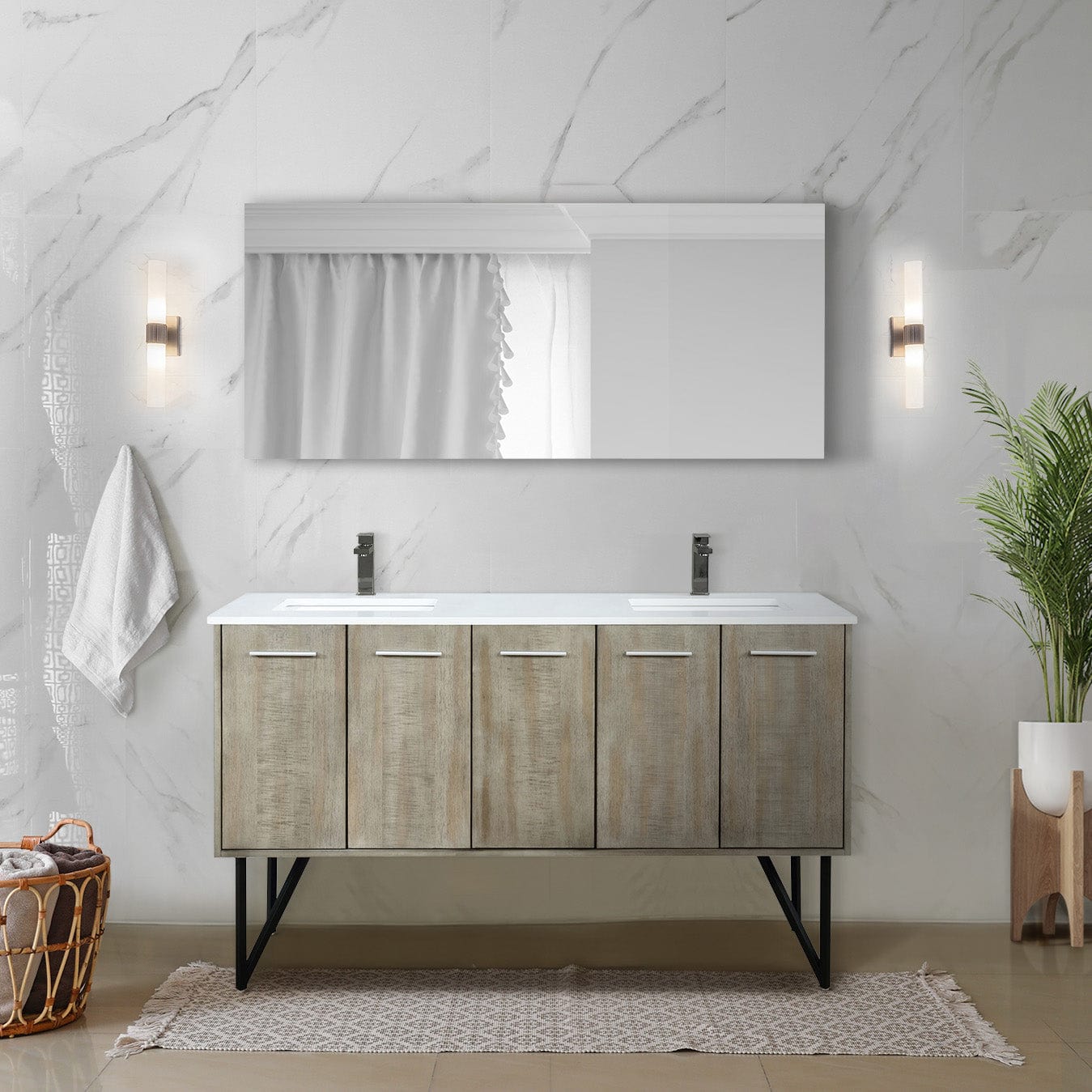 Lexora Bathroom Vanity Cultured Marble / Gun Metal Faucet / No Mirror Lancy  60" Double Bathroom Vanity