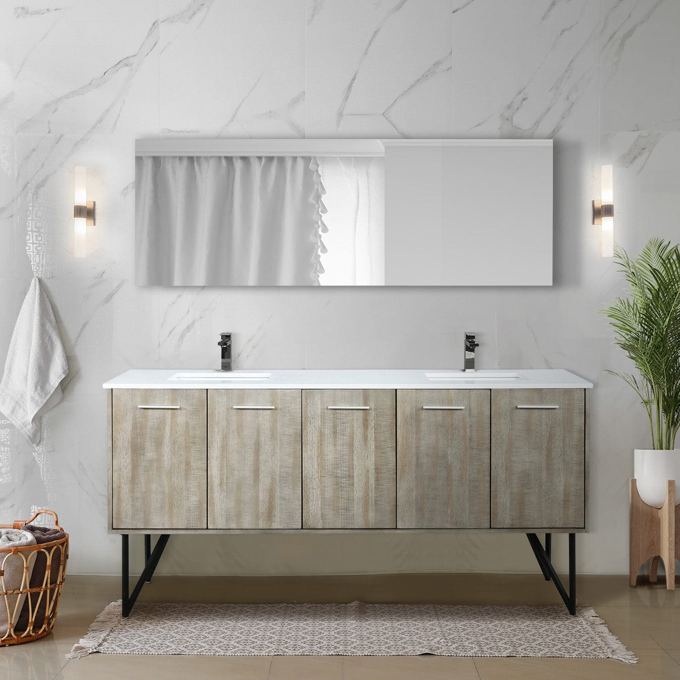 Lexora Bathroom Vanity Cultured Marble / Gun Metal Faucet / No Mirror Lancy  72" Double Bathroom Vanity