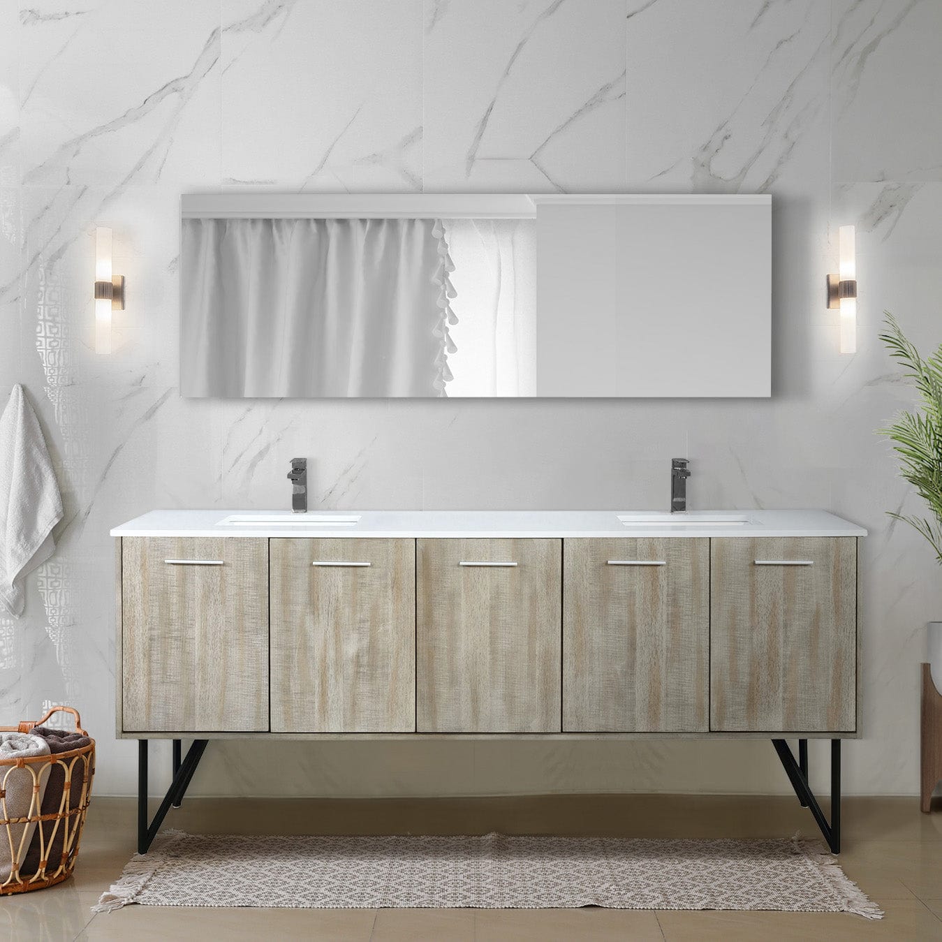 Lexora Bathroom Vanity Cultured Marble / Gun Metal Faucet / No Mirror Lancy  80" Double Bathroom Vanity