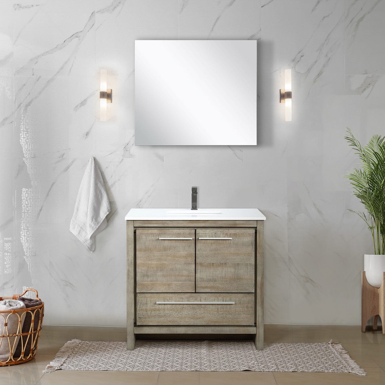 Lexora Bathroom Vanity Cultured Marble / Gun Metal Faucet / No Mirror Lafarre 36" Rustic Acacia Bathroom Vanity