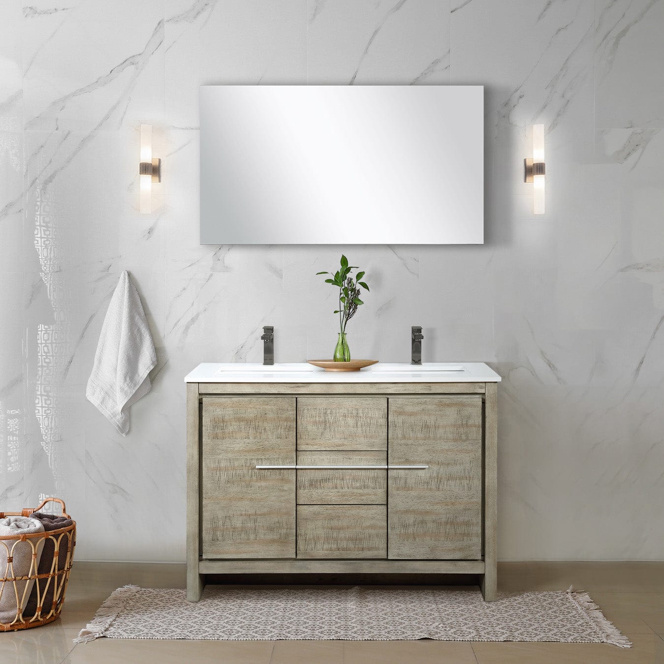 Lexora Bathroom Vanity Cultured Marble / Gun Metal Faucet / No Mirror Lafarre 48" Rustic Acacia Double Bathroom Vanity