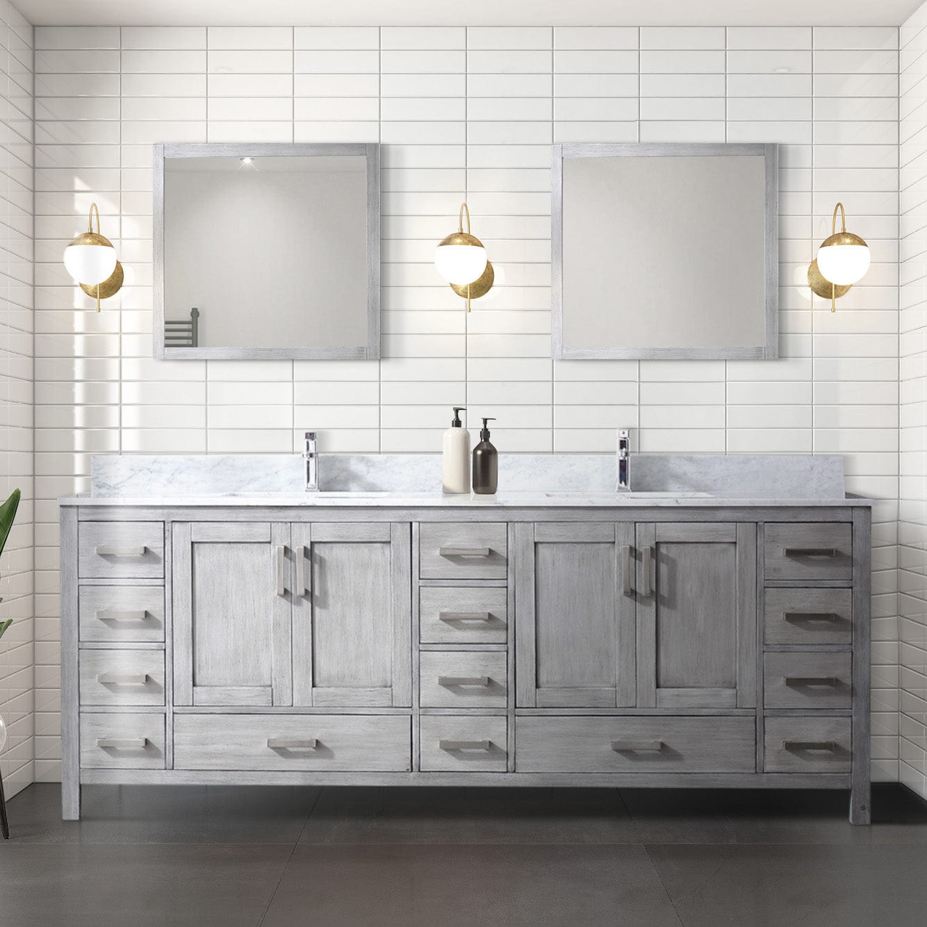 Lexora Bathroom Vanity Distressed Gray / Carrara Marble / No Mirror Big Sur 84" x 22" Double Bath Vanity