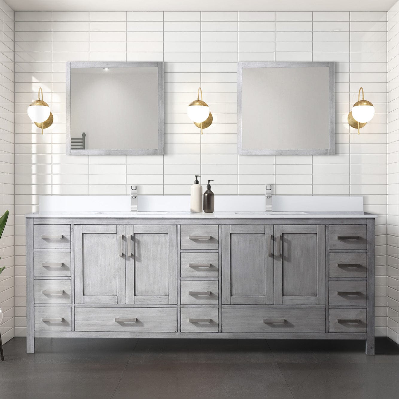 Lexora Bathroom Vanity Distressed Gray / Cultured Marble / No Mirror Big Sur 84" x 22" Double Bath Vanity