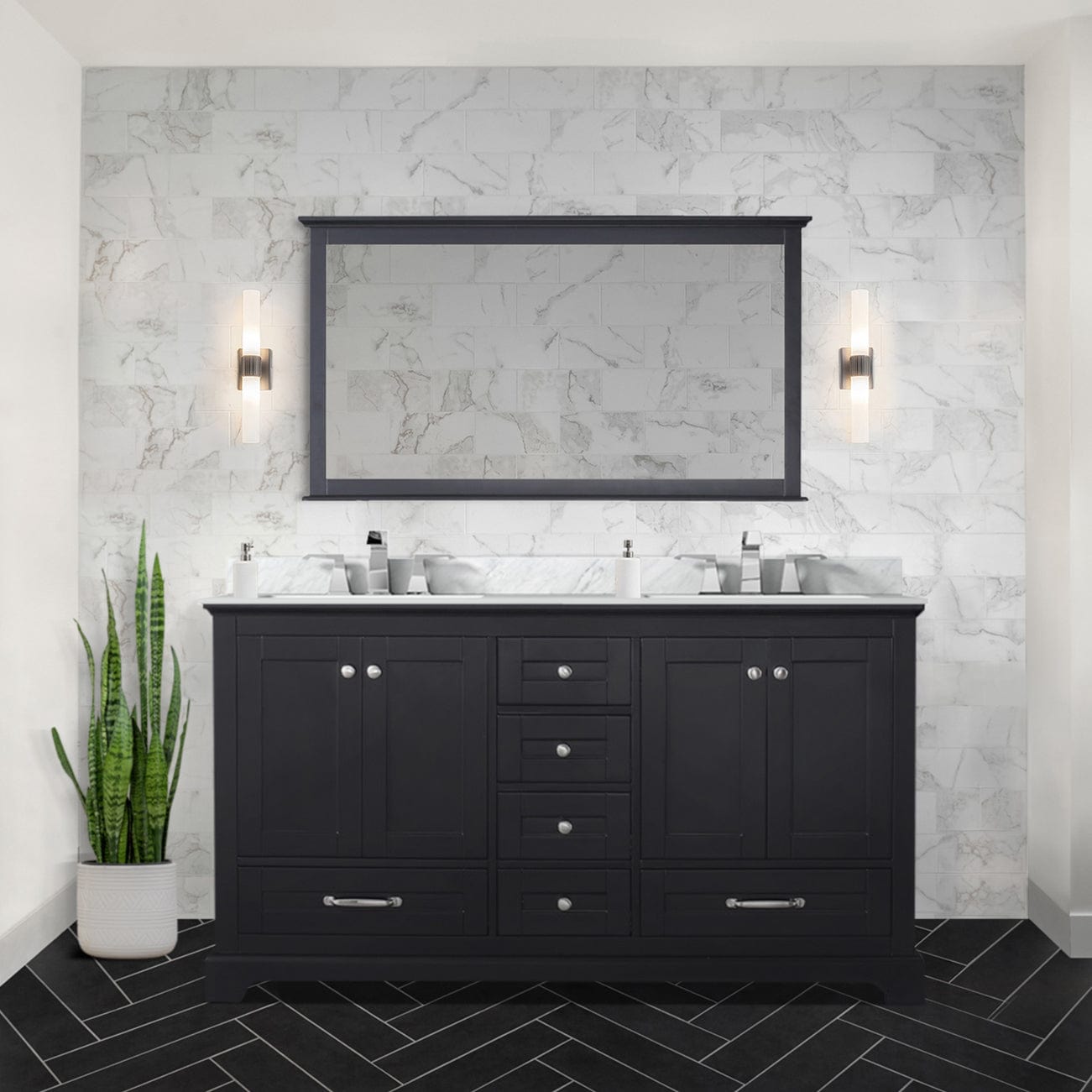 Lexora Bathroom Vanity Espresso / Carrara Marble / No Mirror Dukes 60" x 22" Double Bath Vanity