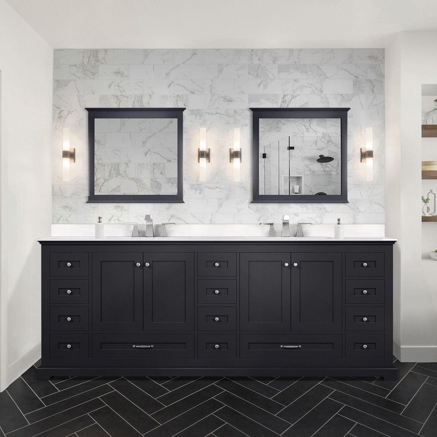 Lexora Bathroom Vanity Espresso / Cultured Marble / 34" Mirrors (2) Dukes 84" x 22" Double Bath Vanity