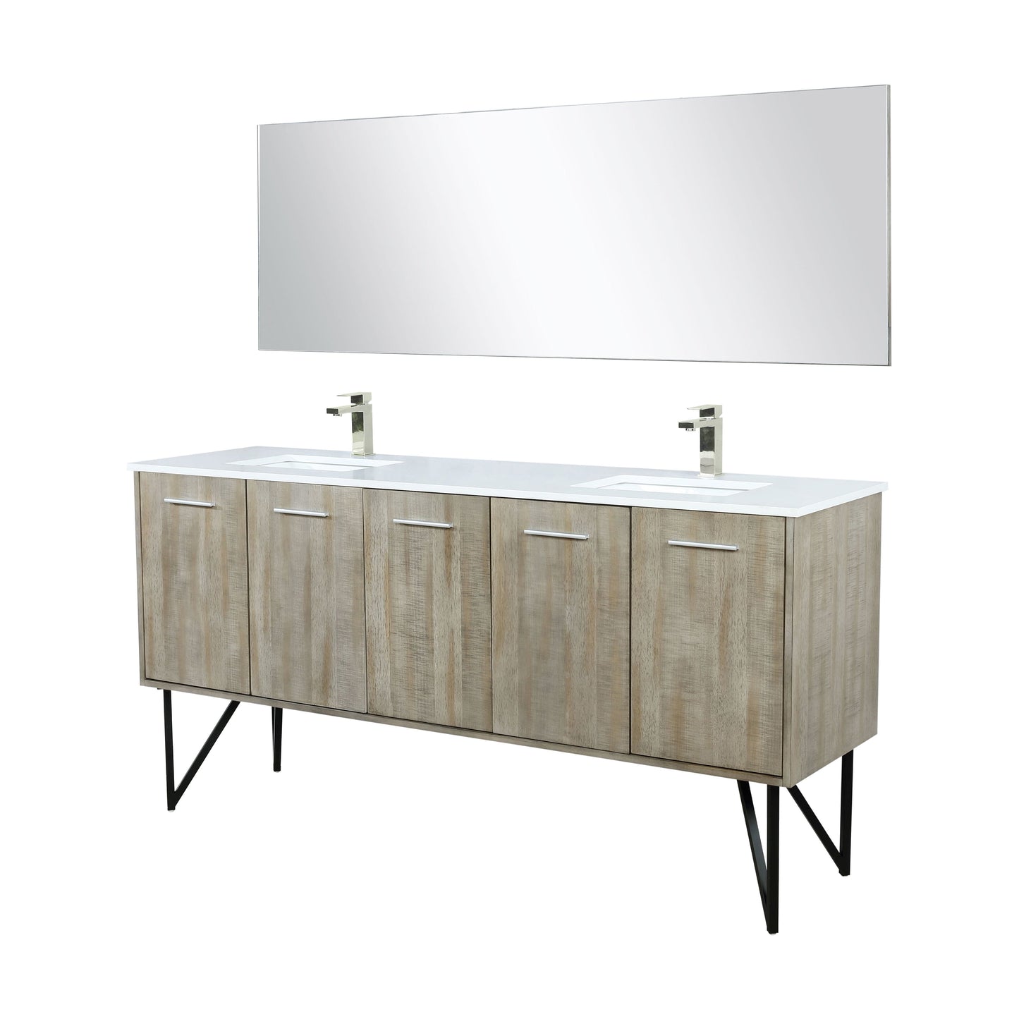 Lexora Bathroom Vanity Lancy  72" x 20" Rustic Acacia Double Bath Vanity, Cultured Marble Top, Brushed Nickel Faucet Set and 70" Mirror