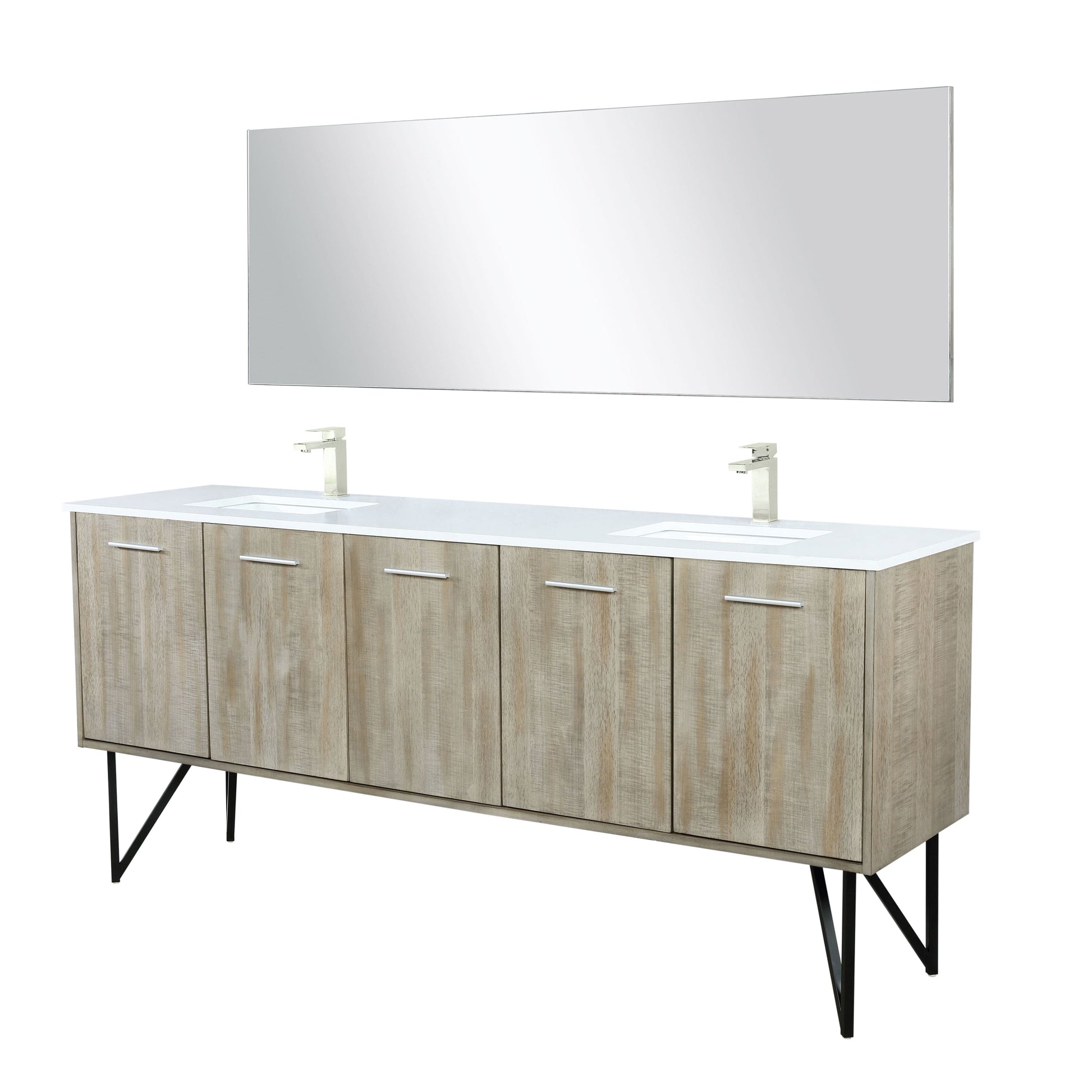 Lexora Bathroom Vanity Lancy  80 in W x 20 in D Rustic Acacia Double Bath Vanity, Cultured Marble Top, Brushed Nickel Faucet Set and 70 in Mirror