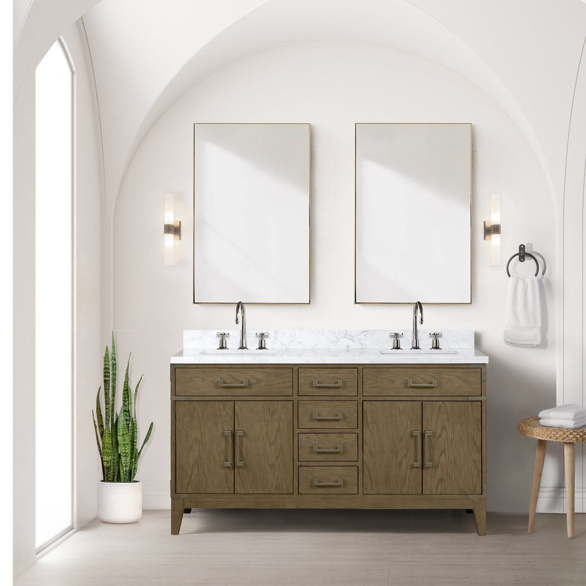 Lexora Bathroom Vanity Grey Oak / No Faucet / No Mirror Laurel 60" x 22" Double Bath Vanity