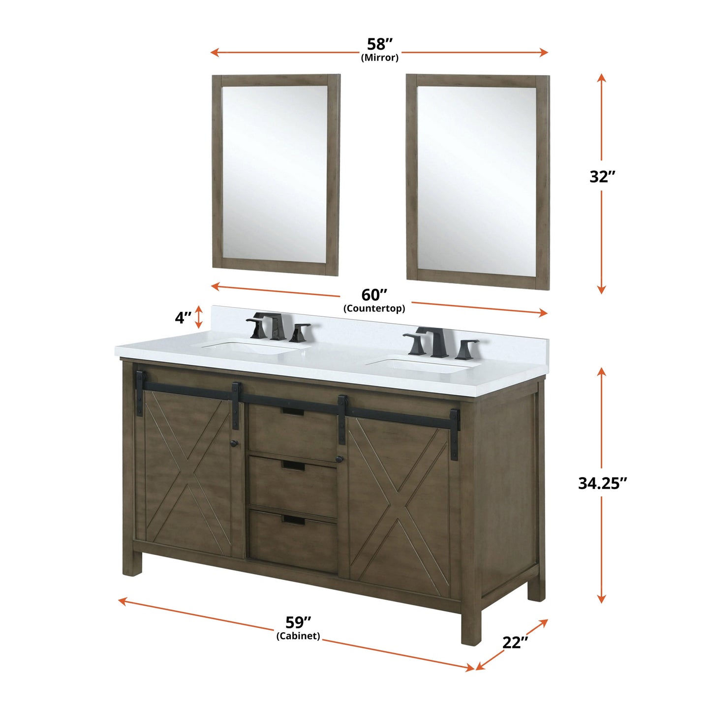 Bell + Modern Bathroom Vanity Ketchum 60" x 22" Double Bath Vanity