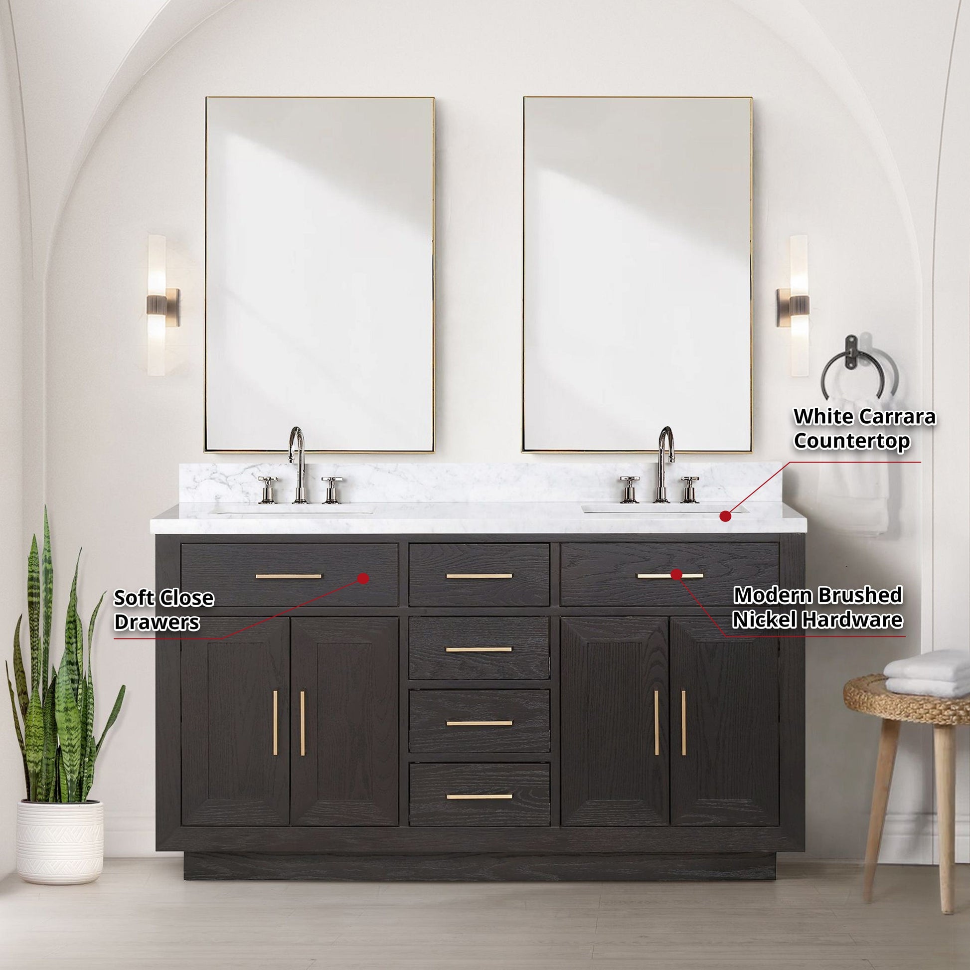 Lexora Bathroom Vanity Abbey 60" x 32" Double Bath Vanity