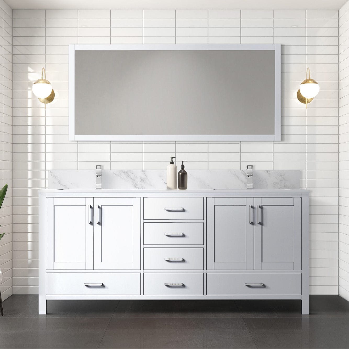 Lexora Bathroom Vanity White / Carrara Marble / No Mirror Big Sur 72" x 22" Double Bath Vanity