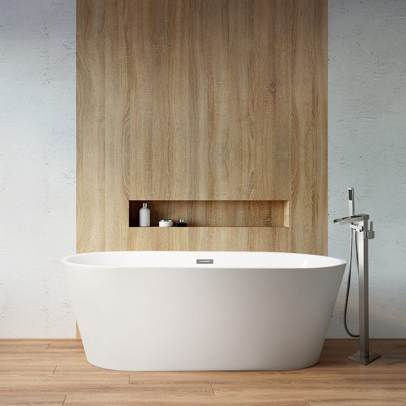 Bell + Modern Bathtubs and Tub Fillers Brushed Nickel Hardware / No Filler / 59" x 27.5" x 22" Montserrat in White Freestanding Acrylic Flatbottom Soaking Bathtub