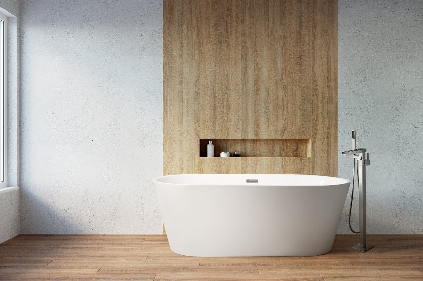 Bell + Modern Bathtubs and Tub Fillers Montserrat in White Freestanding Acrylic Flatbottom Soaking Bathtub