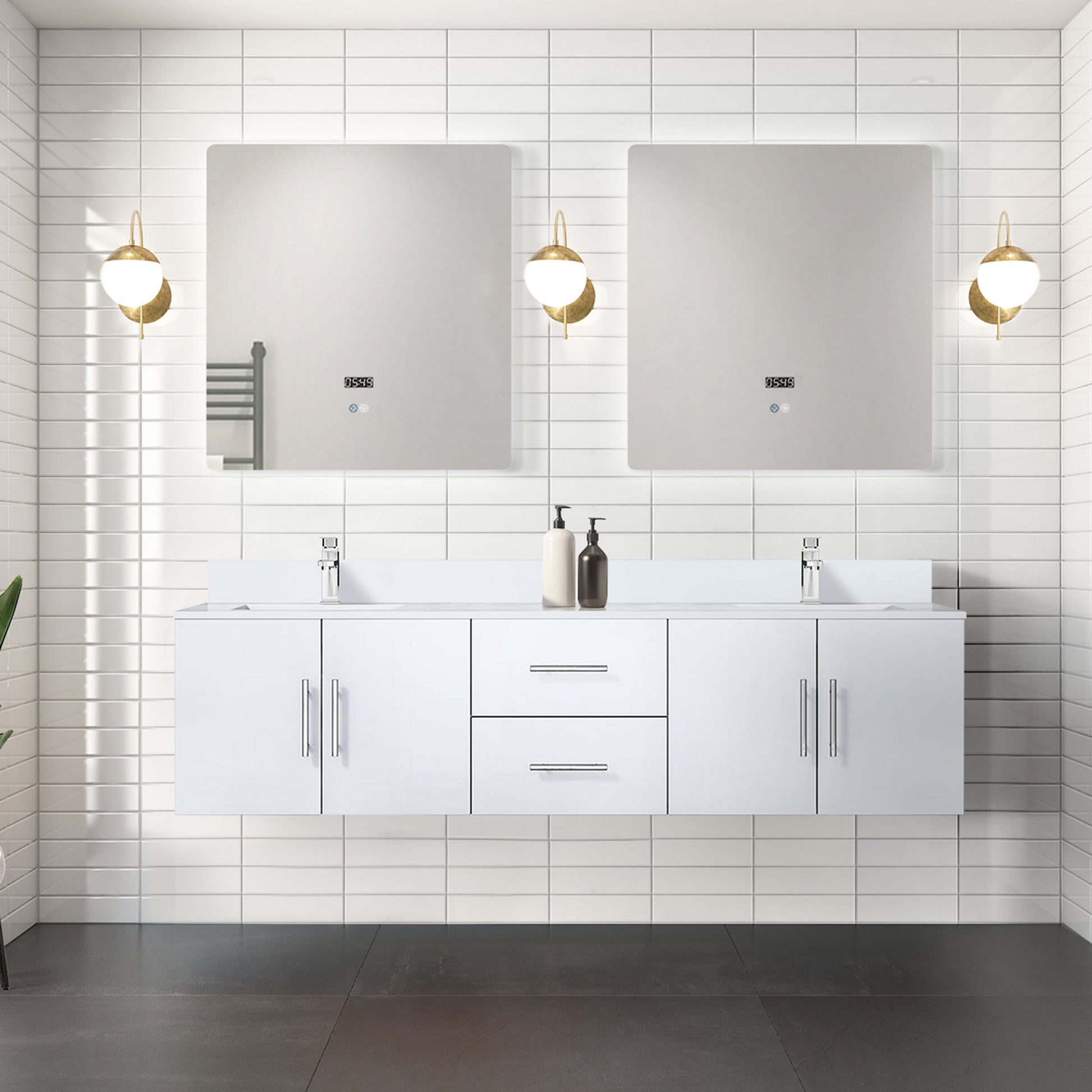 Lexora White / White Quartz / No Mirror Geneva  72" x 22" Double Bath Vanity
