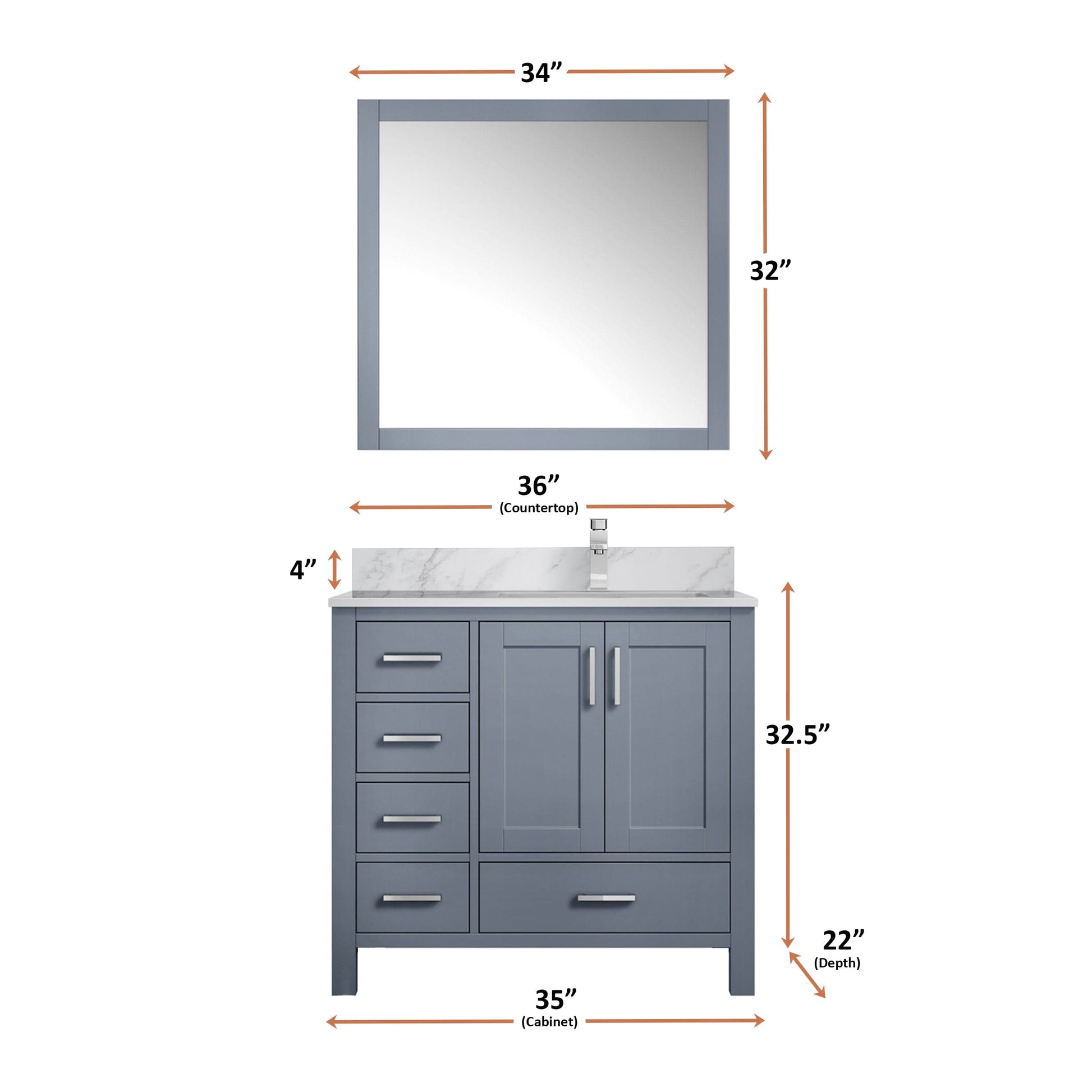 Lexora Bathroom Vanity Big Sur 36" x 22" Right Offset Bath Vanity