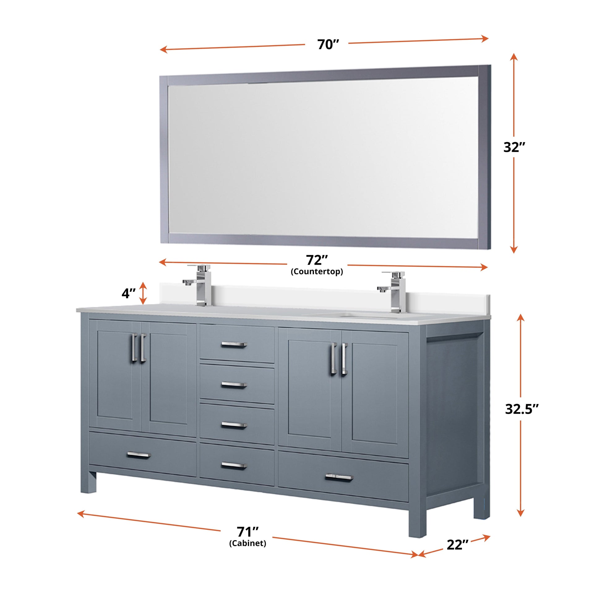 Lexora Bathroom Vanity Big Sur 72" x 22" Double Bath Vanity