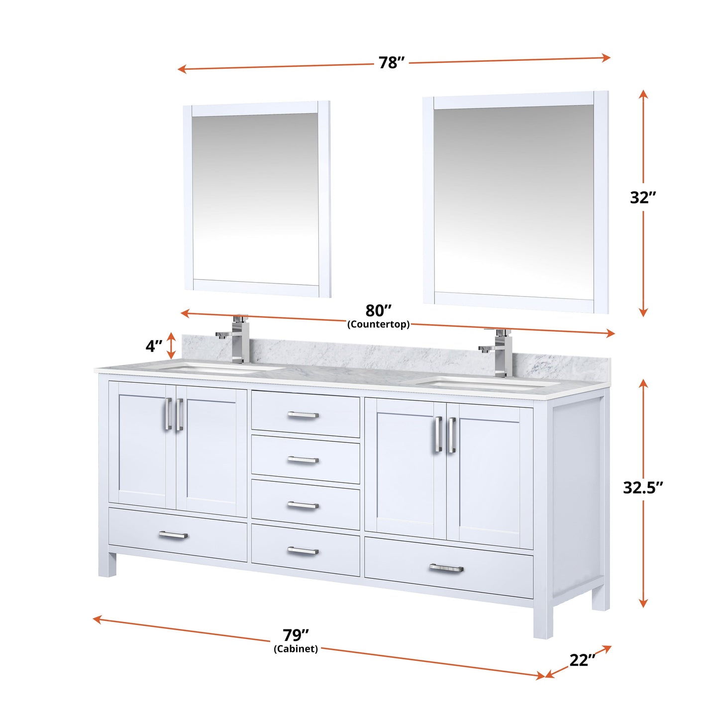 Lexora Bathroom Vanity Big Sur 80" x 22" Double Bath Vanity