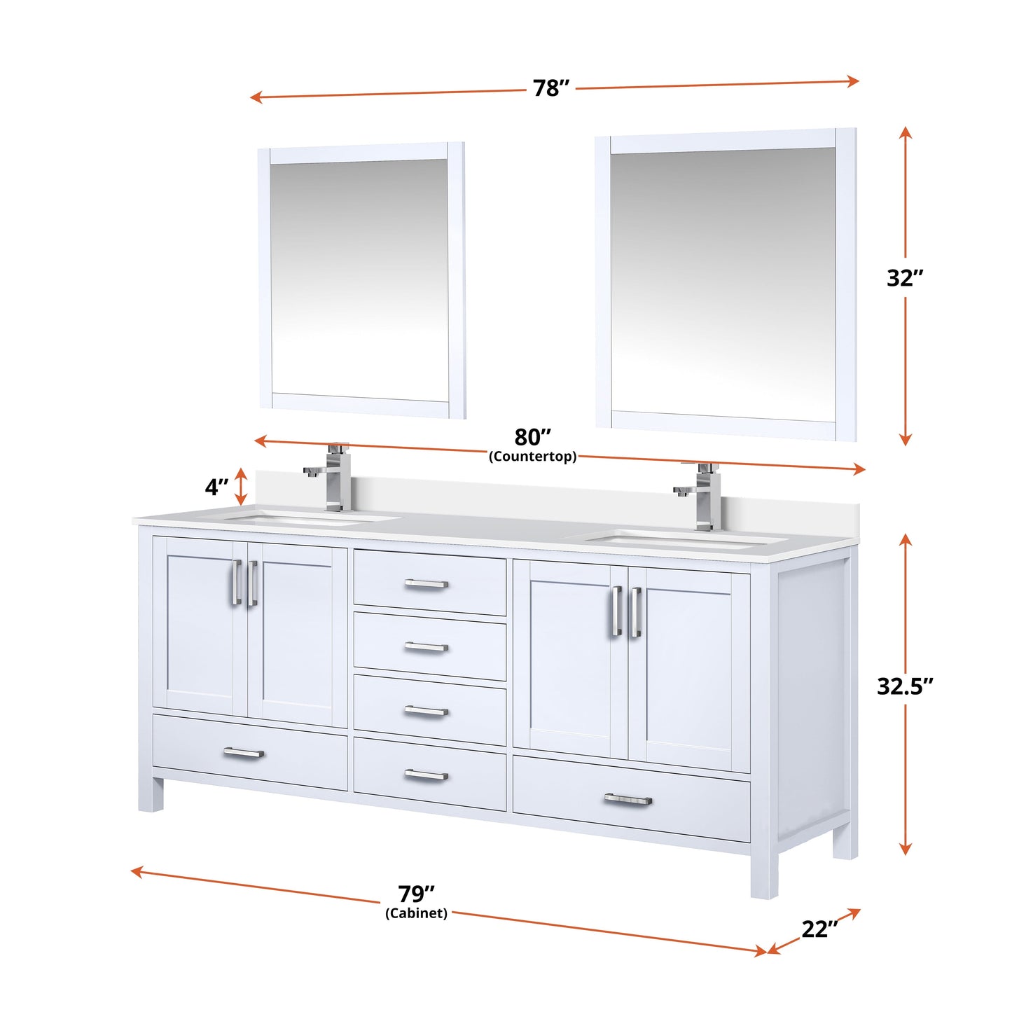 Lexora Bathroom Vanity Big Sur 80" x 22" Double Bath Vanity