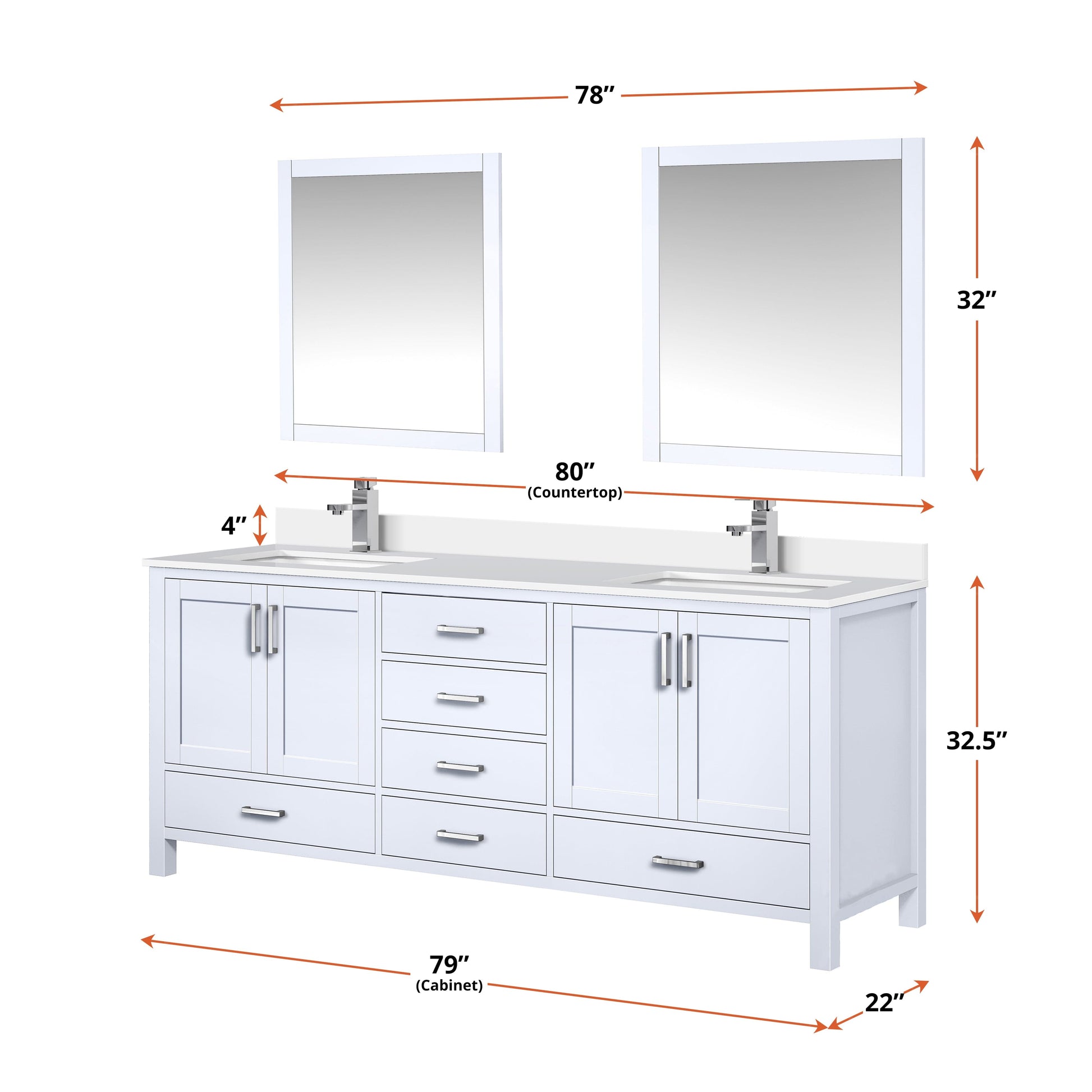 Lexora Bathroom Vanity Big Sur 80" x 22" Double Bath Vanity