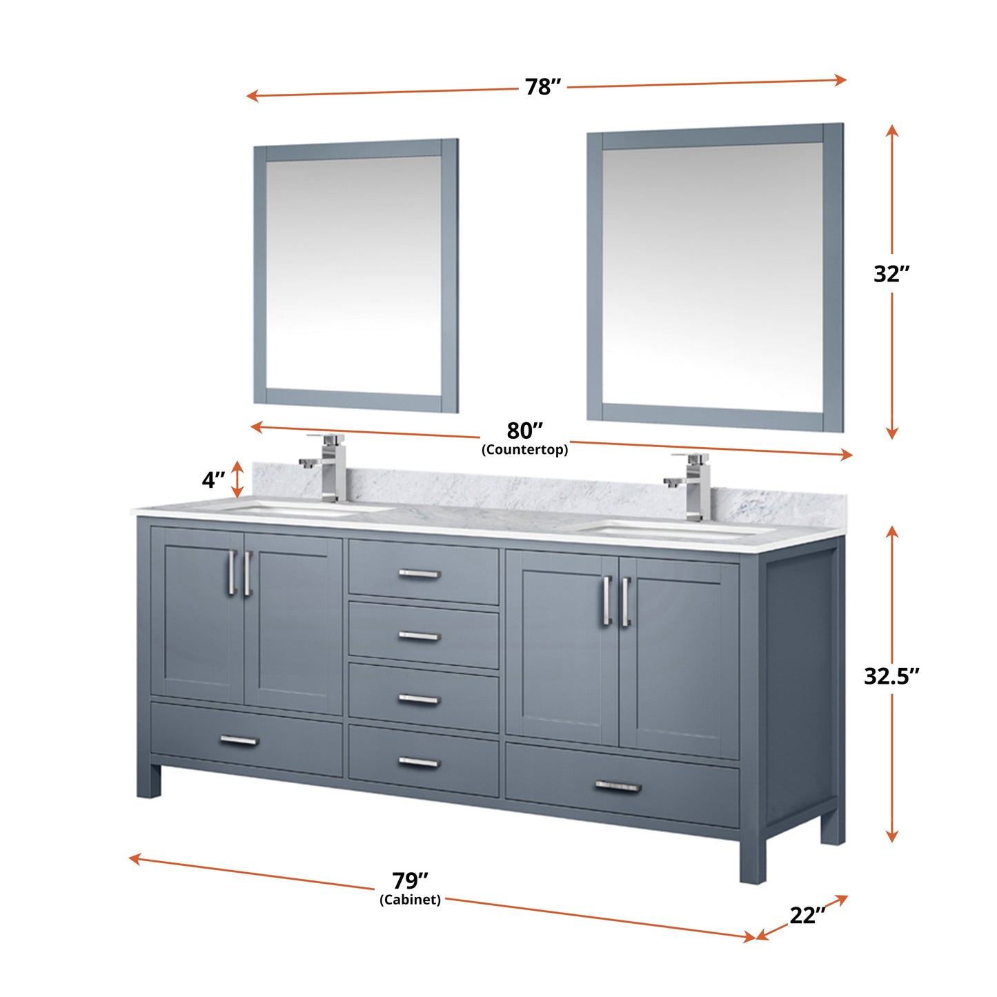 Lexora Bathroom Vanity Big Sur 80" x 22" Double Bath Vanity