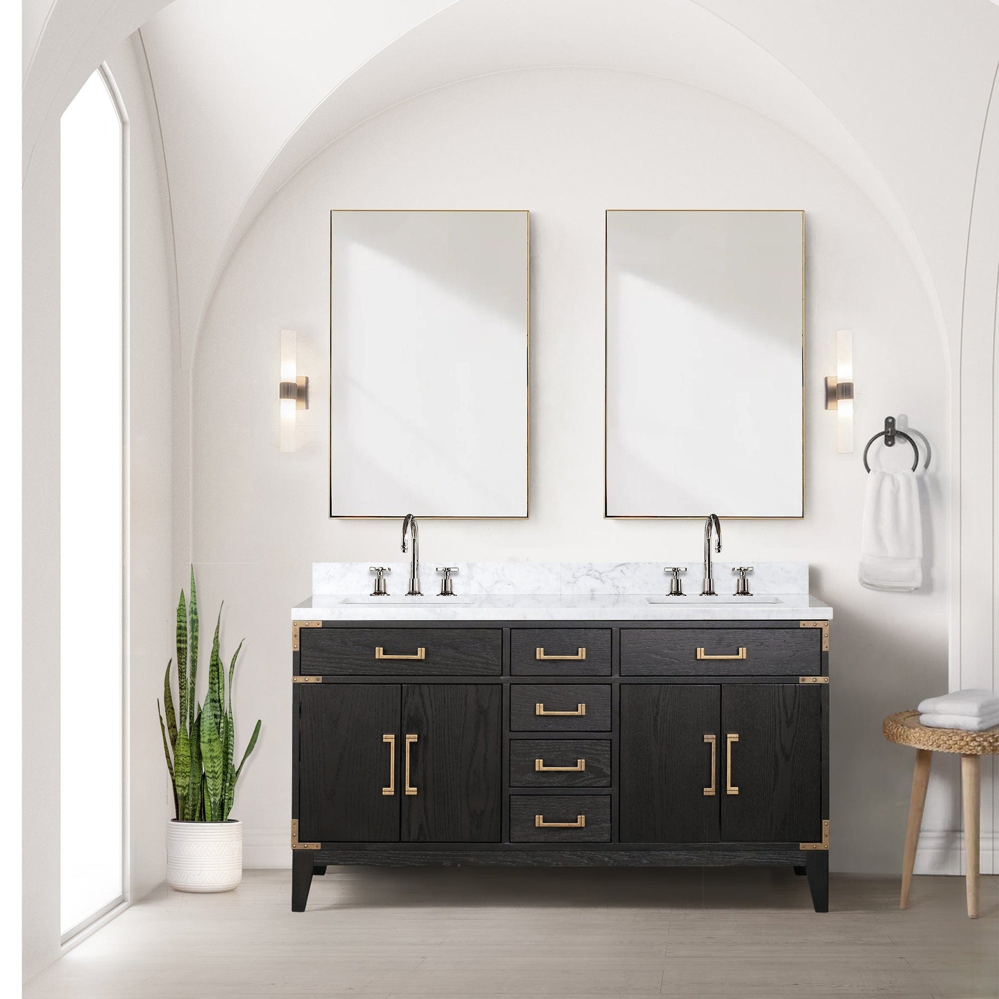 Lexora Bathroom Vanity Black Oak / No Faucet / No Mirror Laurel 60" x 22" Double Bath Vanity