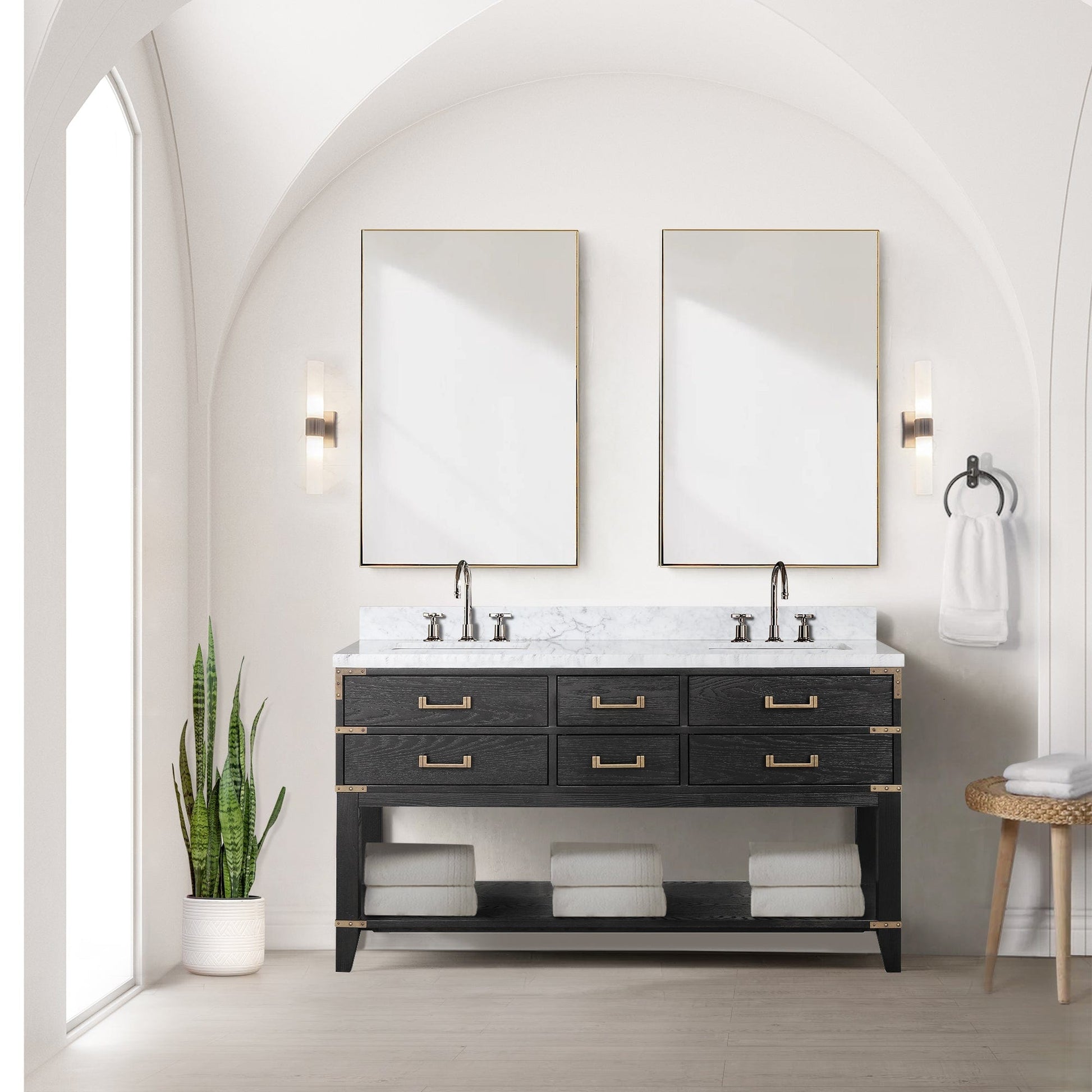 Lexora Bathroom Vanity Black Oak / No Faucet / No Mirror Norwalk 60" x 22" Double Bath Vanity