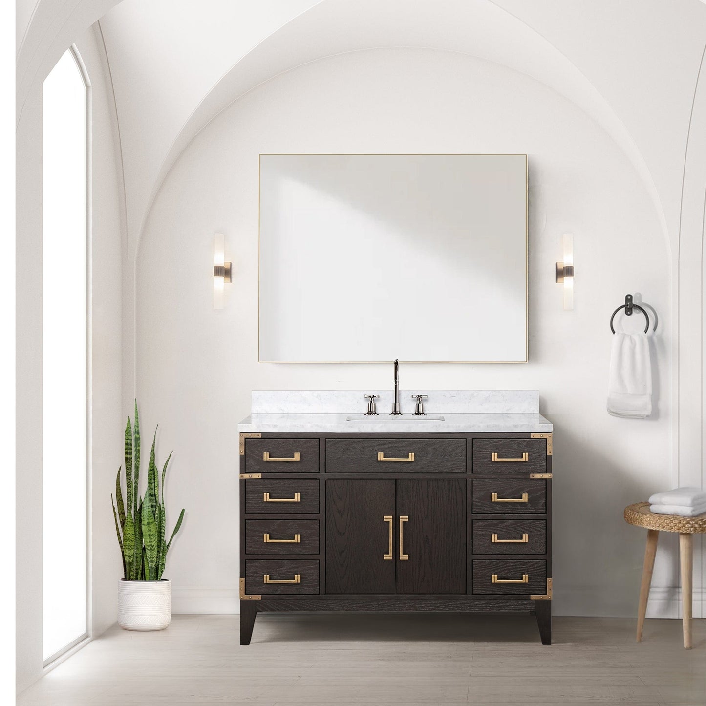 Lexora Bathroom Vanity Brown Oak / No Faucet / No Mirror Laurel 48" x 22" Single Bath Vanity