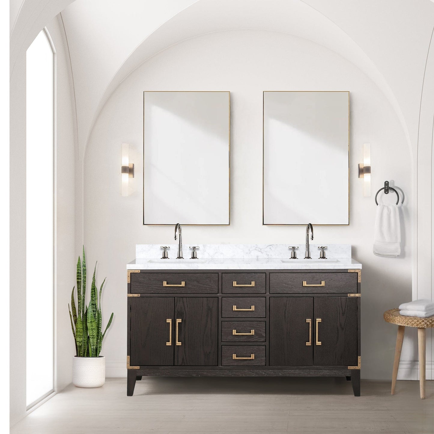 Lexora Bathroom Vanity Brown Oak / No Faucet / No Mirror Laurel 60" x 22" Double Bath Vanity