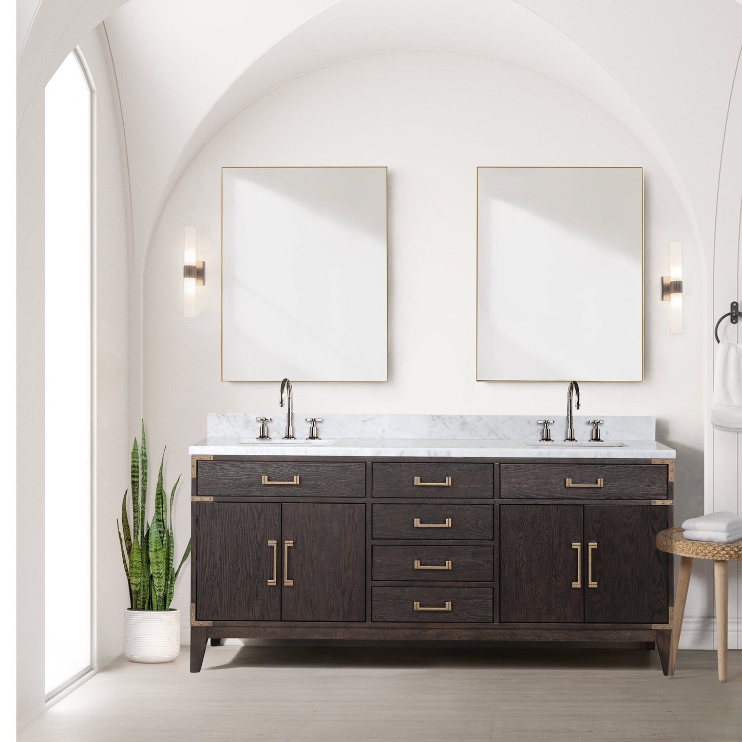 Lexora Bathroom Vanity Brown Oak / No Faucet / No Mirror Laurel 72 " x 22" Double Bath Vanity