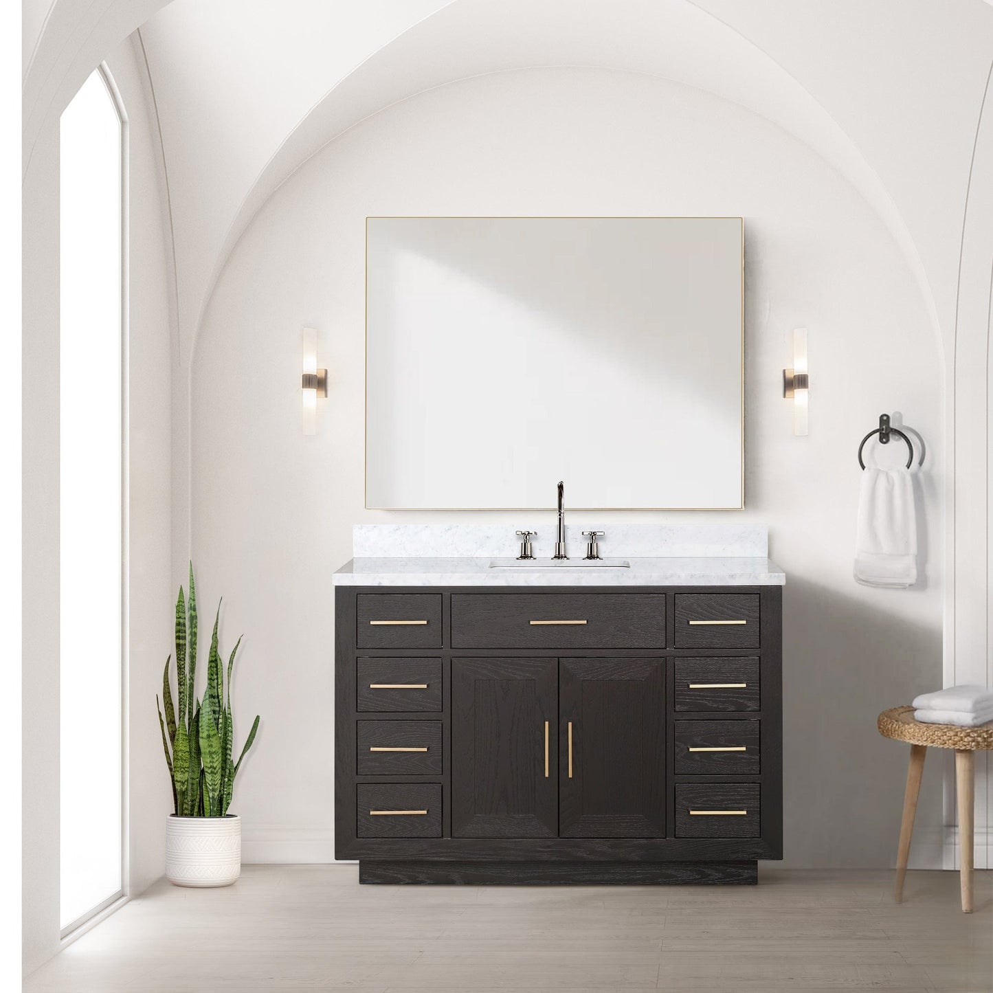 Lexora Bathroom Vanity Brown Oak / No Faucet / No Mirror Abbey 48" x 22" Single Bath Vanity