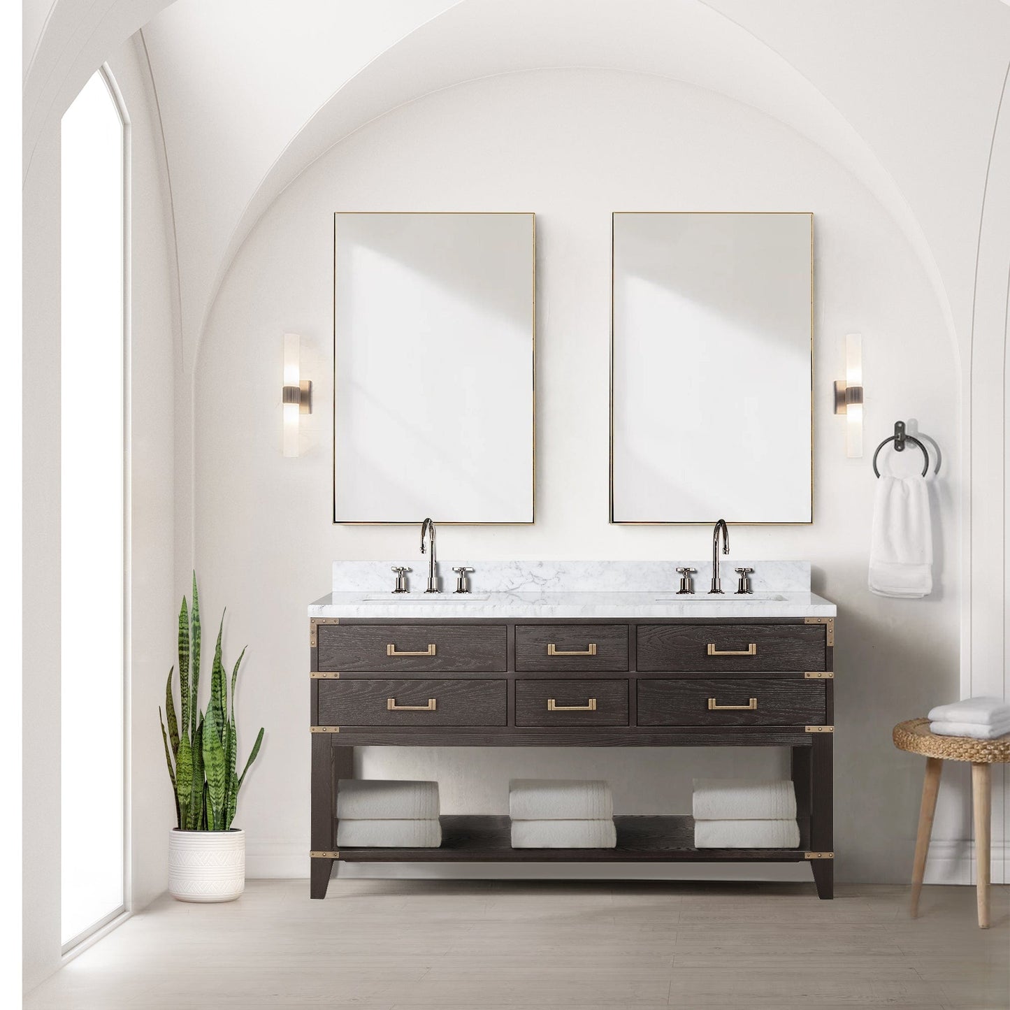 Lexora Bathroom Vanity Brown Oak / No Faucet / No Mirror Norwalk 60" x 22" Double Bath Vanity