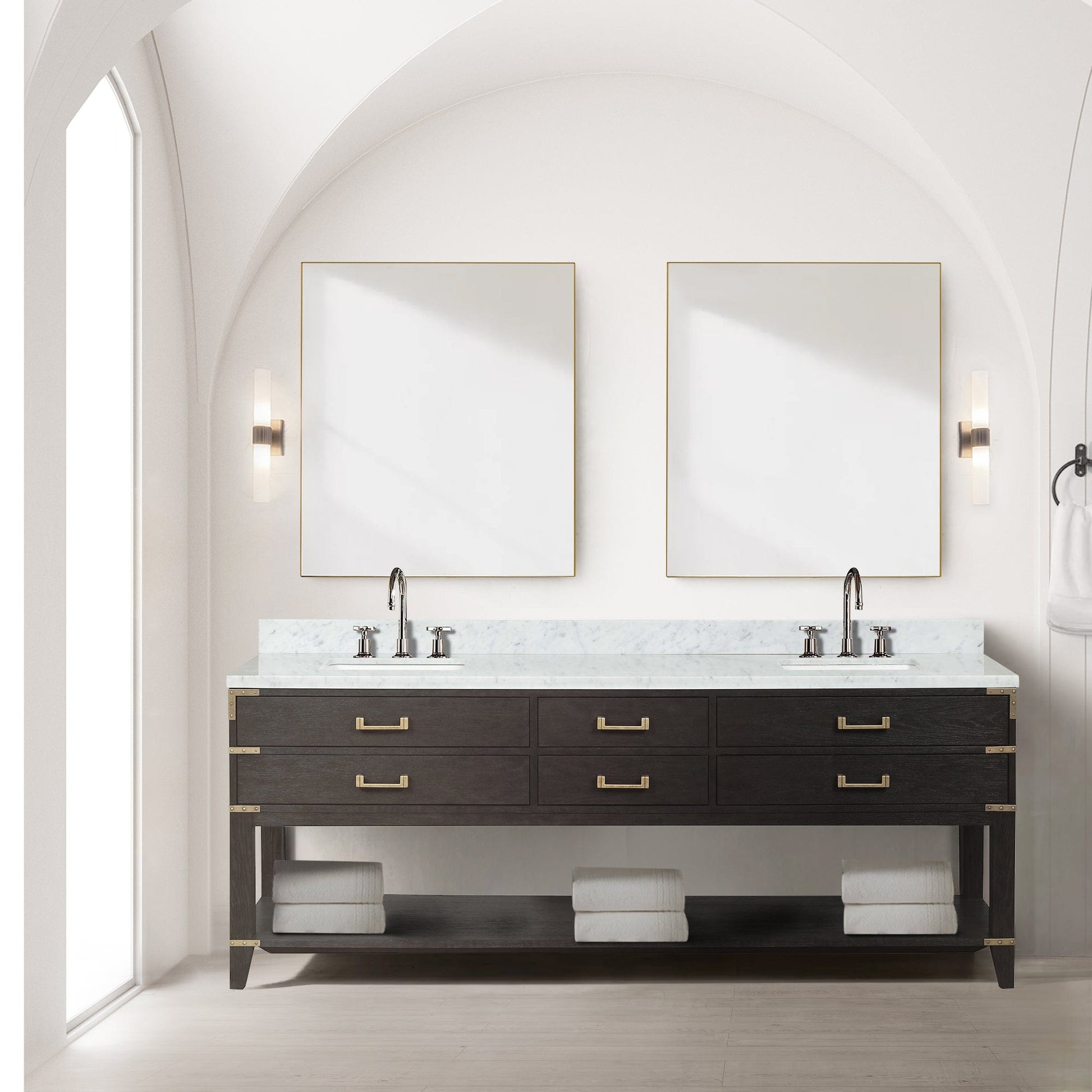 Lexora Bathroom Vanity Brown Oak / No Faucet / No Mirror Norwalk 84" x 22" Double Bath Vanity