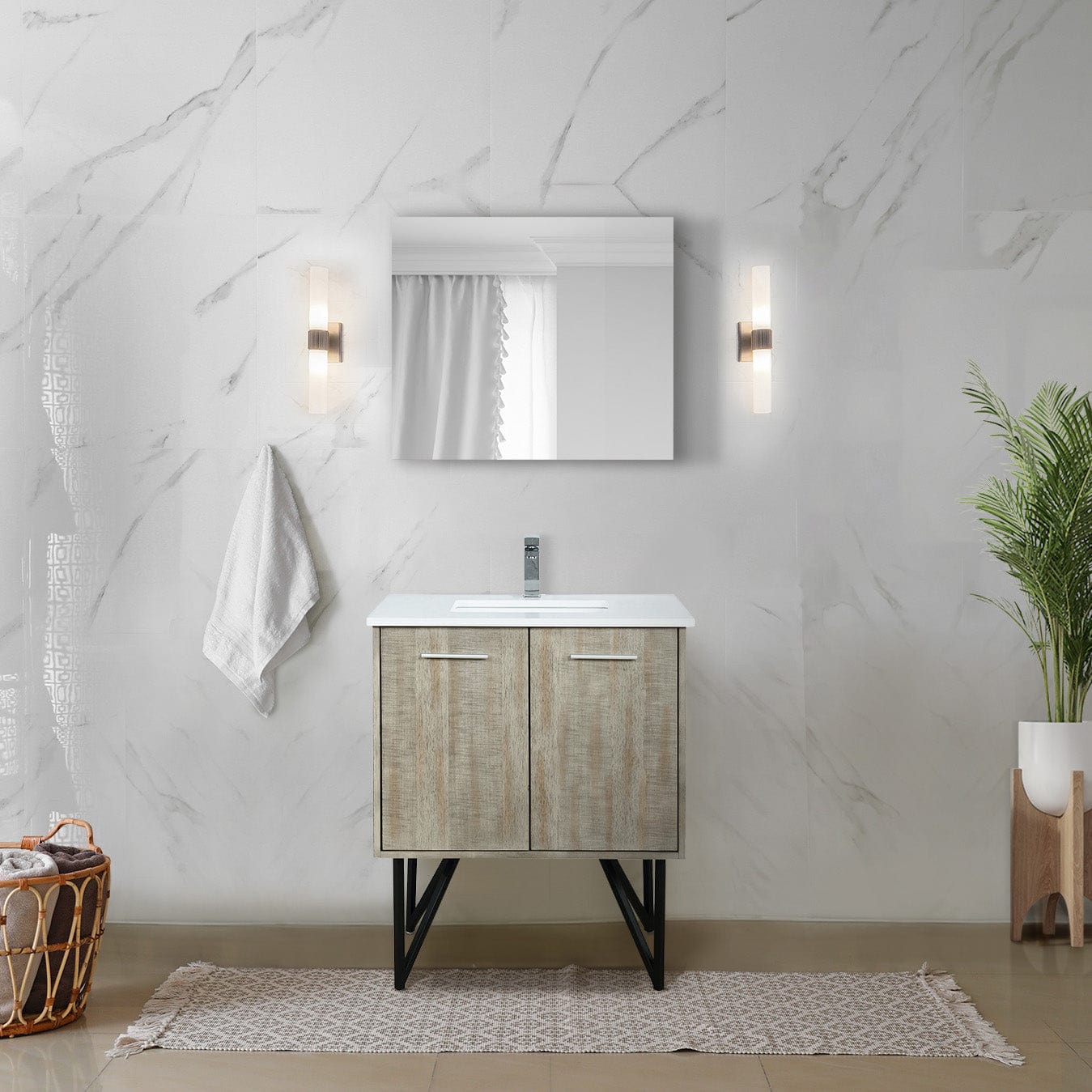Lexora Bathroom Vanity Cultured Marble / Chrome Faucet / No Mirror Lancy  30" Bathroom Vanity