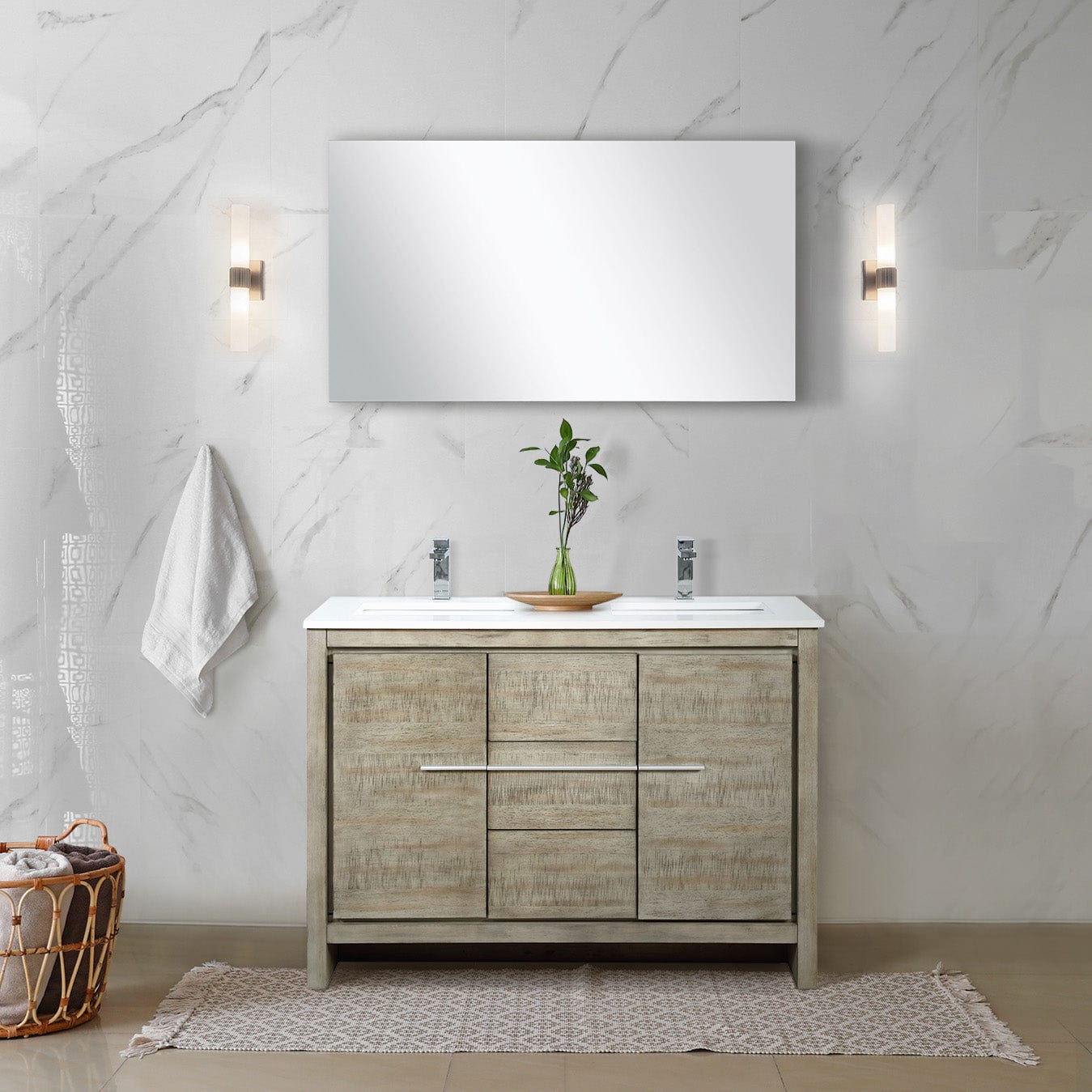 Lexora Bathroom Vanity Cultured Marble / Chrome Faucet / No Mirror Lafarre 48" Rustic Acacia Double Bathroom Vanity