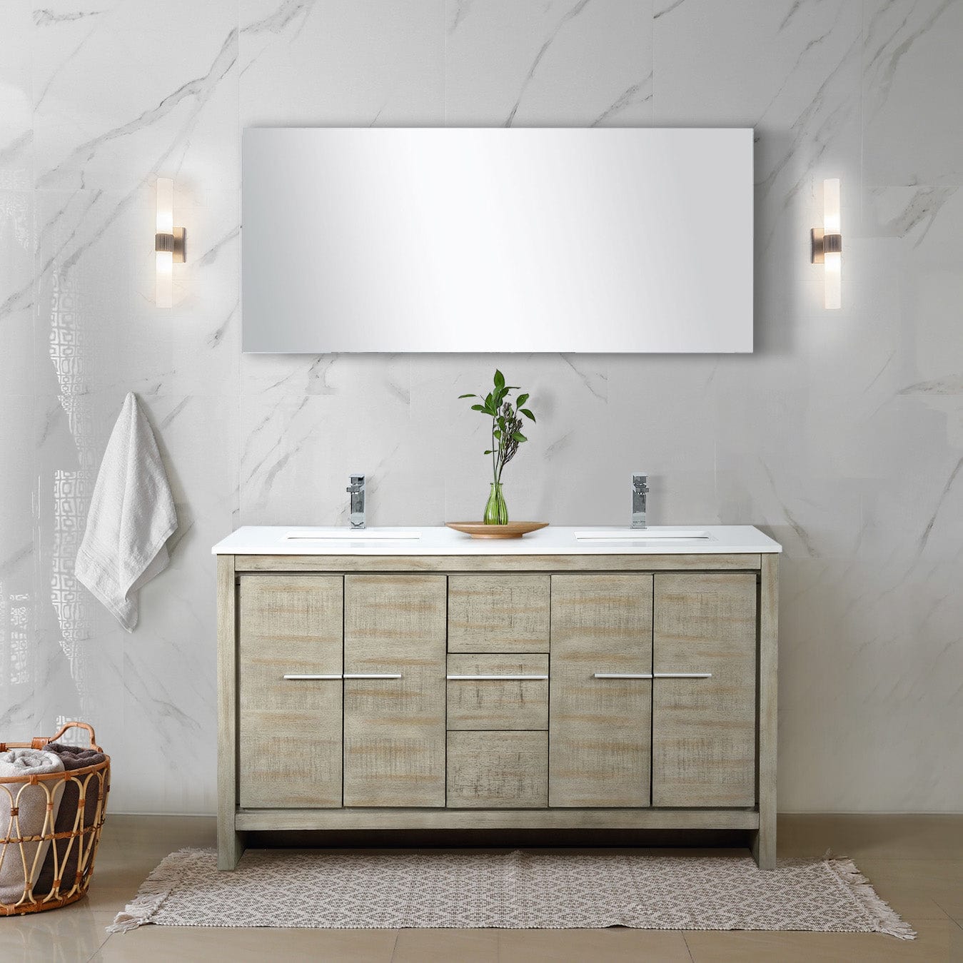 Lexora Bathroom Vanity Cultured Marble / Chrome Faucet / No Mirror Lafarre 60" Rustic Acacia Double Bathroom Vanity