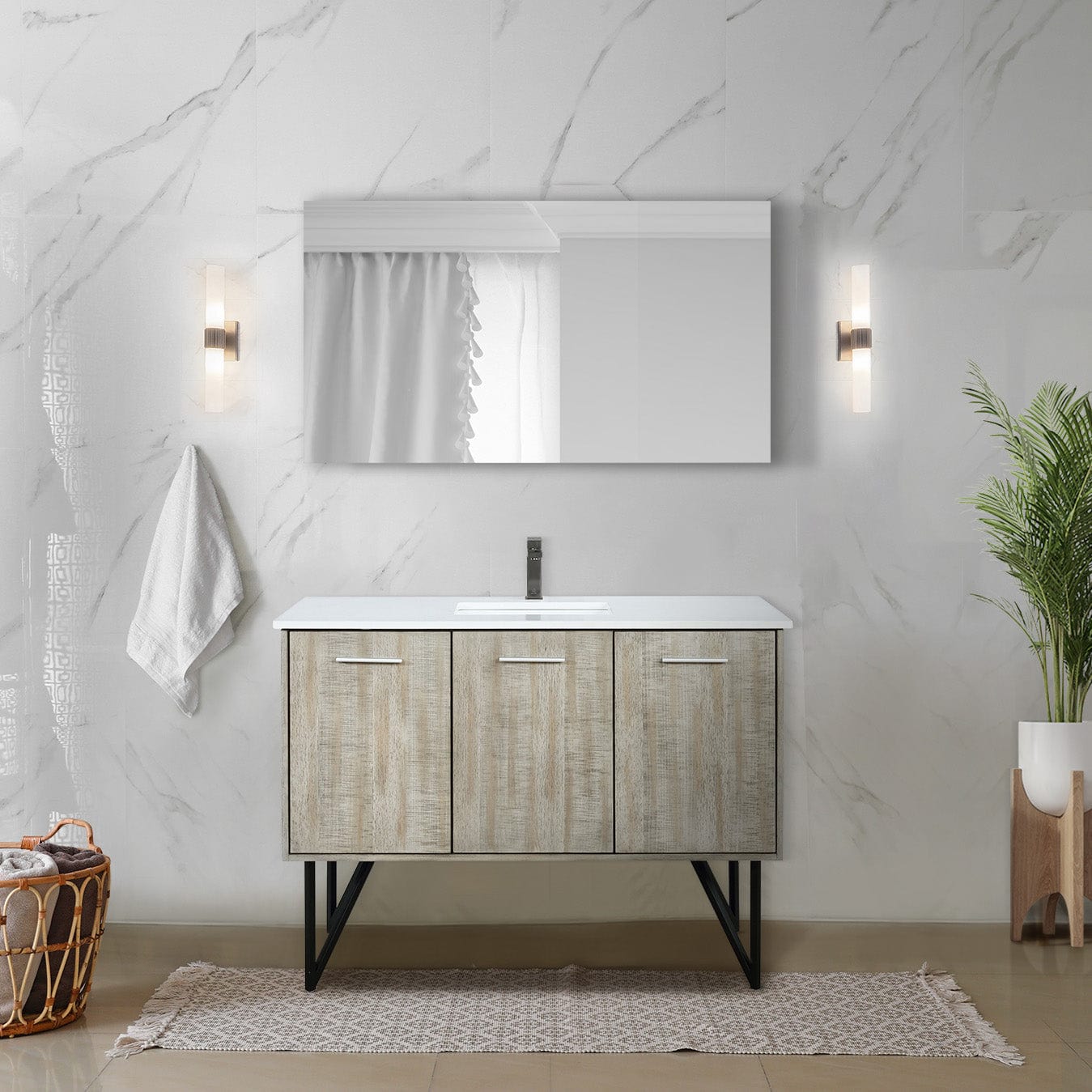 Lexora Bathroom Vanity Cultured Marble / Gun Metal Faucet / No Mirror Lancy  48" Bathroom Vanity