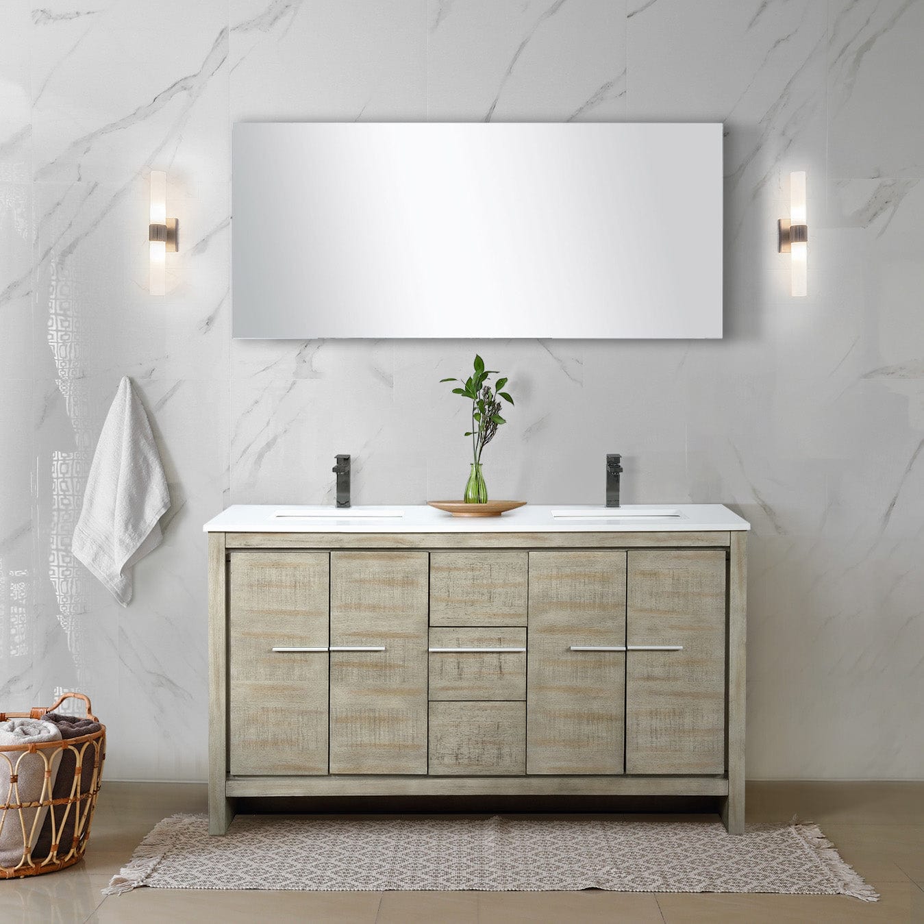 Lexora Bathroom Vanity Cultured Marble / Gun Metal Faucet / No Mirror Lafarre 60" Rustic Acacia Double Bathroom Vanity