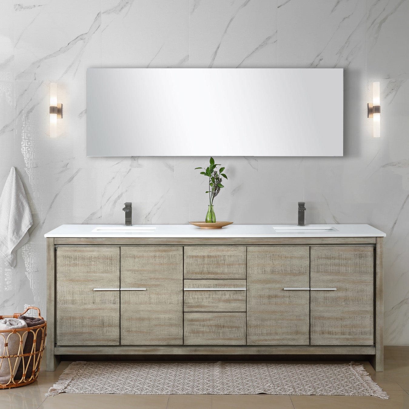 Lexora Bathroom Vanity Cultured Marble / Gun Metal Faucet / No Mirror Lafarre 80" Rustic Acacia Double Bathroom Vanity