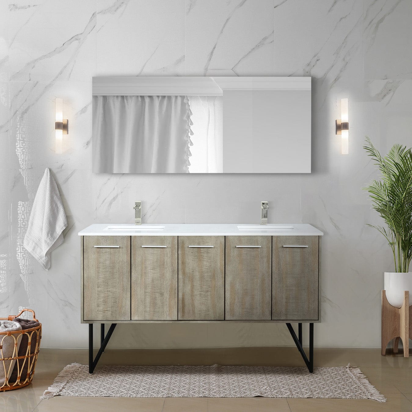 Lexora Bathroom Vanity Cultured Marble / No Faucet / No Mirror Lancy  60" Double Bathroom Vanity
