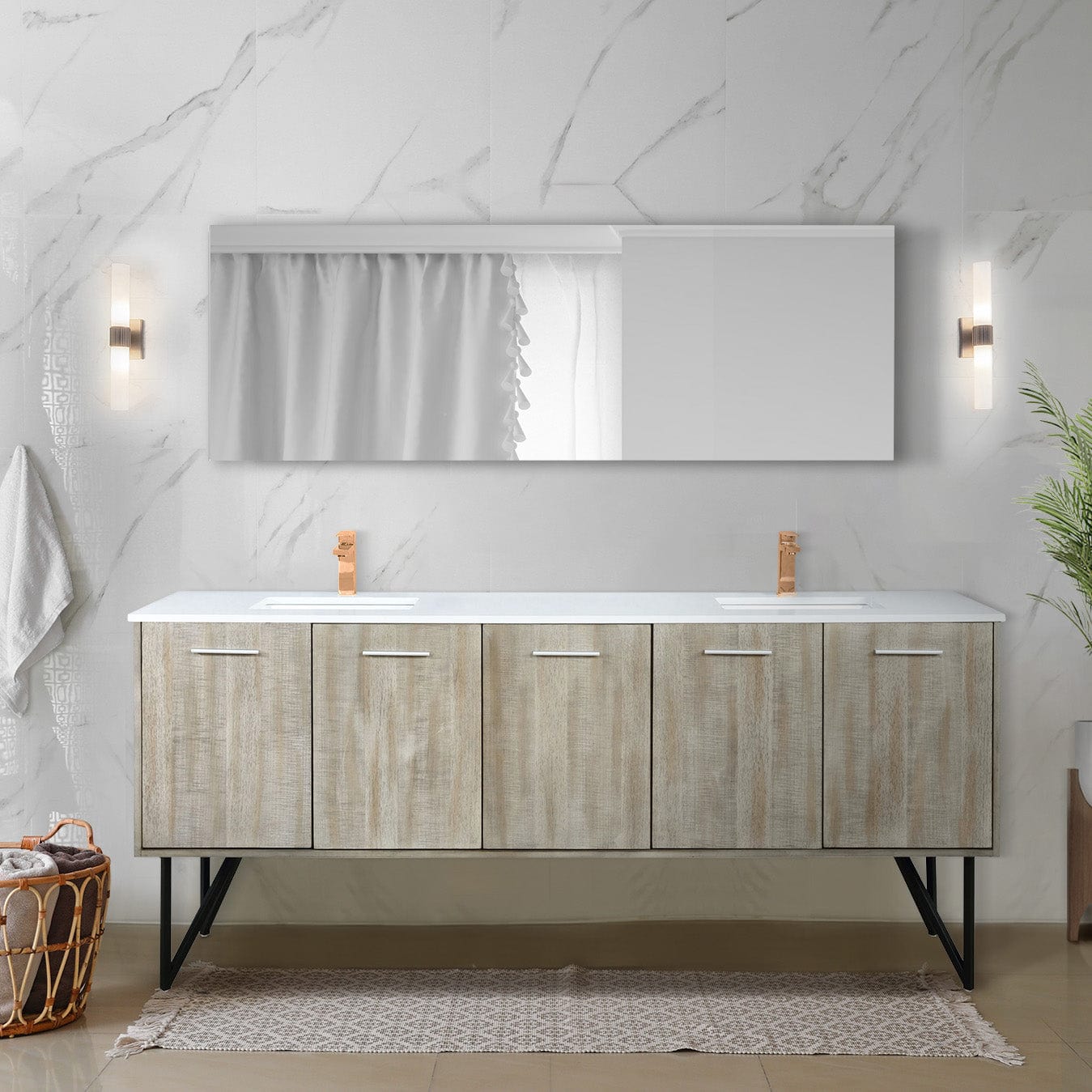 Lexora Bathroom Vanity Cultured Marble / Rose Gold Faucet / No Mirror Lancy  80" Double Bathroom Vanity
