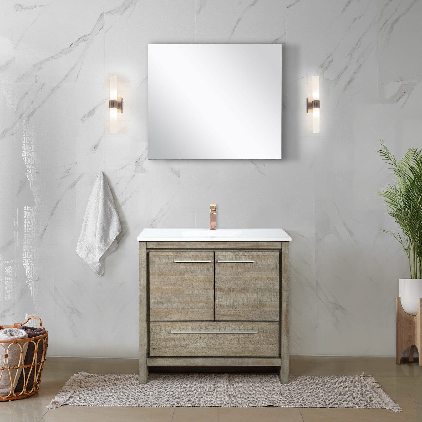 Lexora Bathroom Vanity Cultured Marble / Rose Gold Faucet / No Mirror Lafarre 36" Rustic Acacia Bathroom Vanity
