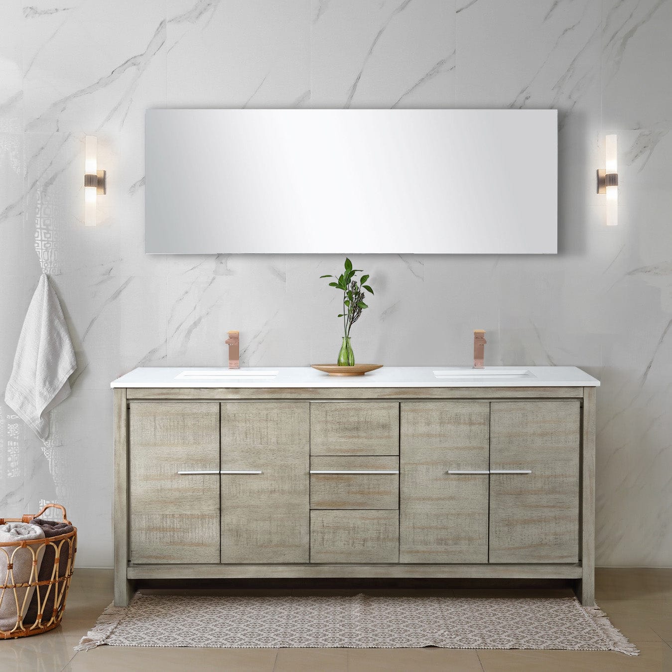 Lexora Bathroom Vanity Cultured Marble / Rose Gold Faucet / No Mirror Lafarre 72" Rustic Acacia Double Bathroom Vanity