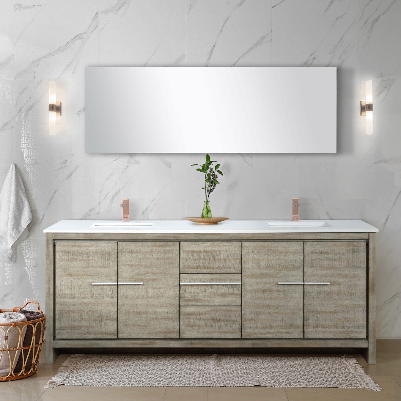 Lexora Bathroom Vanity Cultured Marble / Rose Gold Faucet / No Mirror Lafarre 80" Rustic Acacia Double Bathroom Vanity