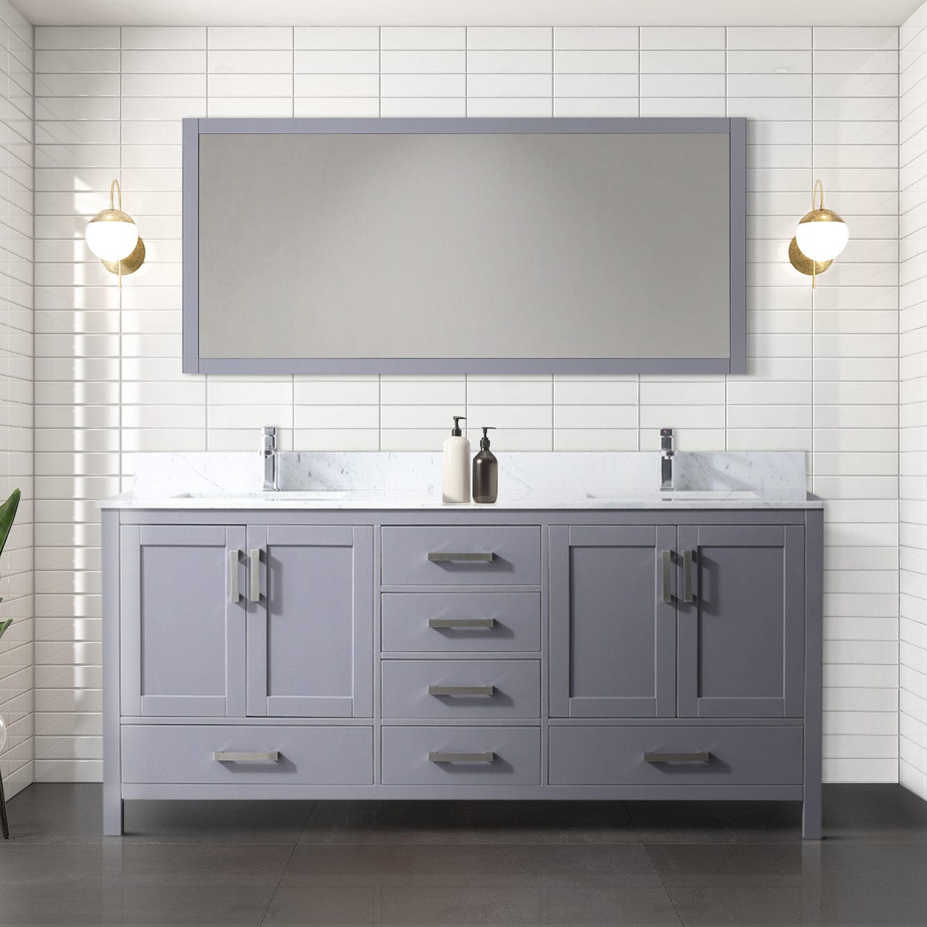 Lexora Bathroom Vanity Dark Grey / Carrara Marble / No Mirror Big Sur 72" x 22" Double Bath Vanity