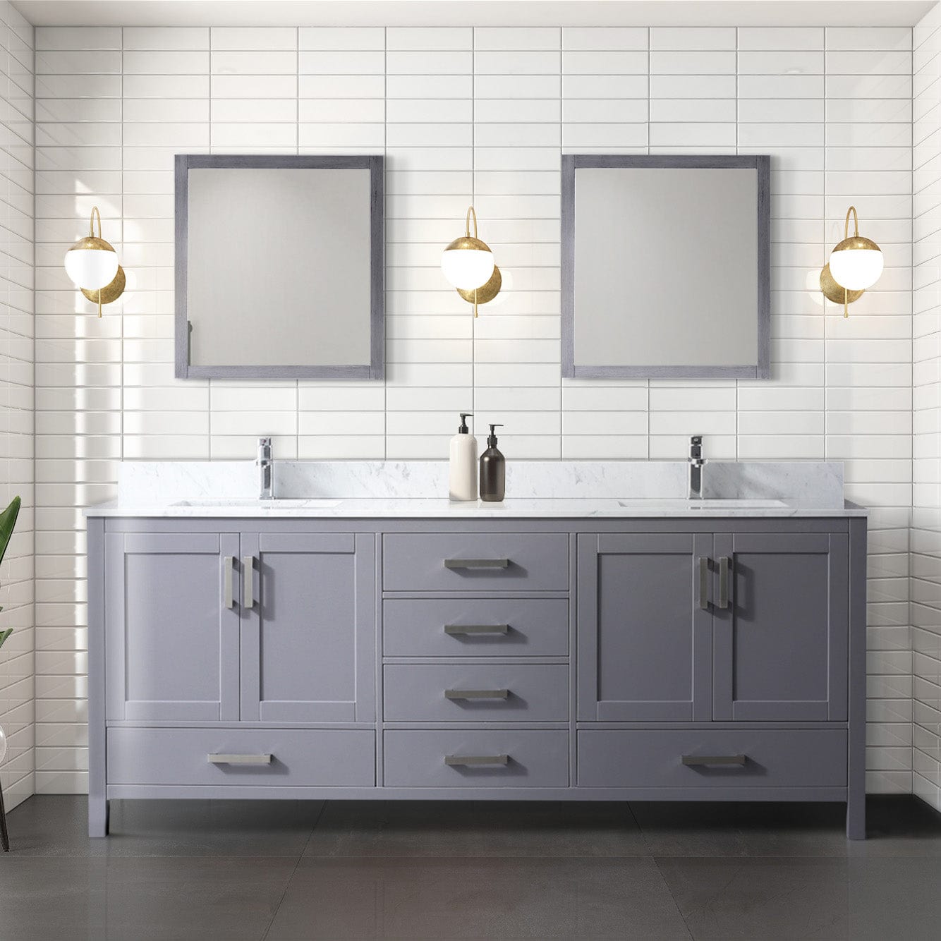 Lexora Bathroom Vanity Dark Grey / Carrara Marble / No Mirror Big Sur 80" x 22" Double Bath Vanity