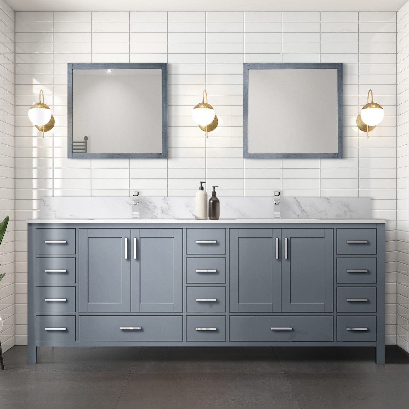 Lexora Bathroom Vanity Dark Grey / Carrara Marble / No Mirror Big Sur 84" x 22" Double Bath Vanity