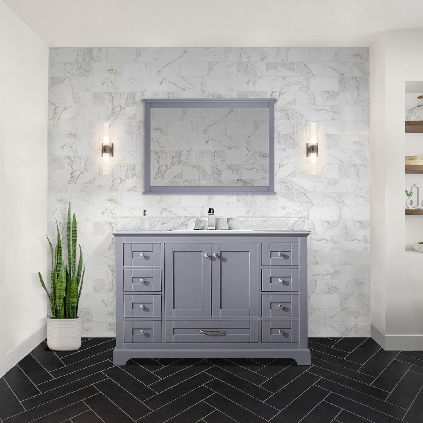 Lexora Bathroom Vanity Dark Grey / Carrara Marble / No Mirror Dukes 48" x 22" Single Bath Vanity